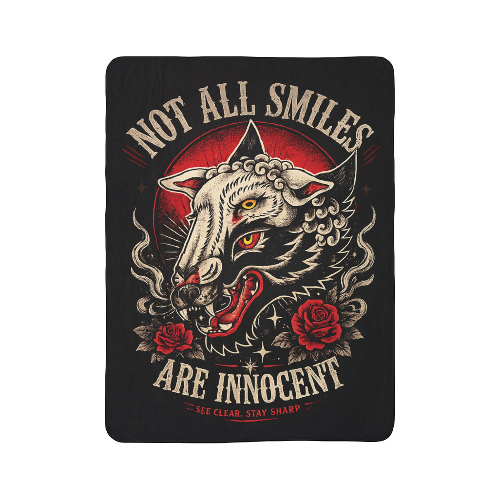 Not All Smiles Are Innocent Sherpa Blanket Gothic Wolf Throw Tattoo Style Blanket Dark Aesthetic Cozy Plush Blanket Alternative Home Decor