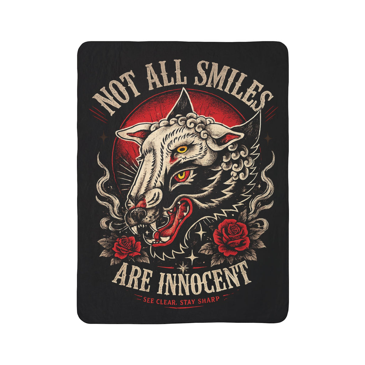 Not All Smiles Are Innocent Sherpa Blanket Gothic Wolf Throw Tattoo Style Blanket Dark Aesthetic Cozy Plush Blanket Alternative Home Decor