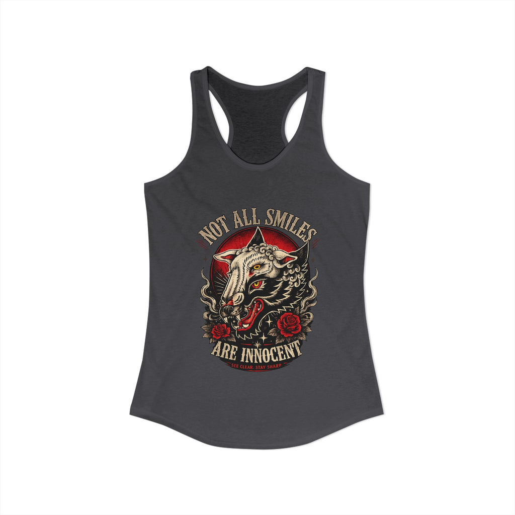 Not All Smiles Are Innocent Racerback Tank Wolf Graphic Tank Alternative Streetwear Gothic Tank Tattoo Style Women Shirt