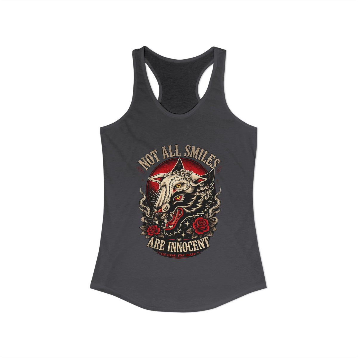 Not All Smiles Are Innocent Racerback Tank Wolf Graphic Tank Alternative Streetwear Gothic Tank Tattoo Style Women Shirt