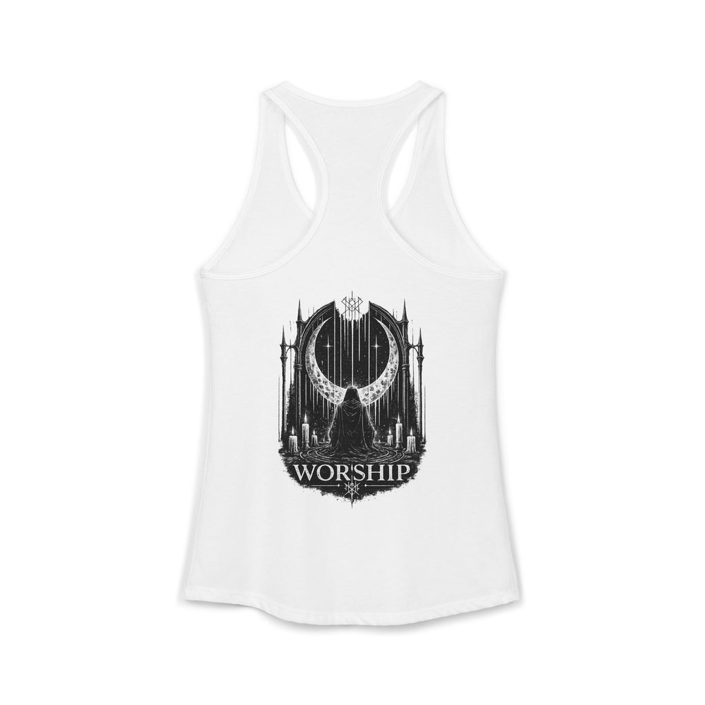 Worship Gothic Racerback Tank Top Dark Alternative Aesthetic Womens Tank Moon Graphic Goth Apparel Tattoo Style Streetwear Gift