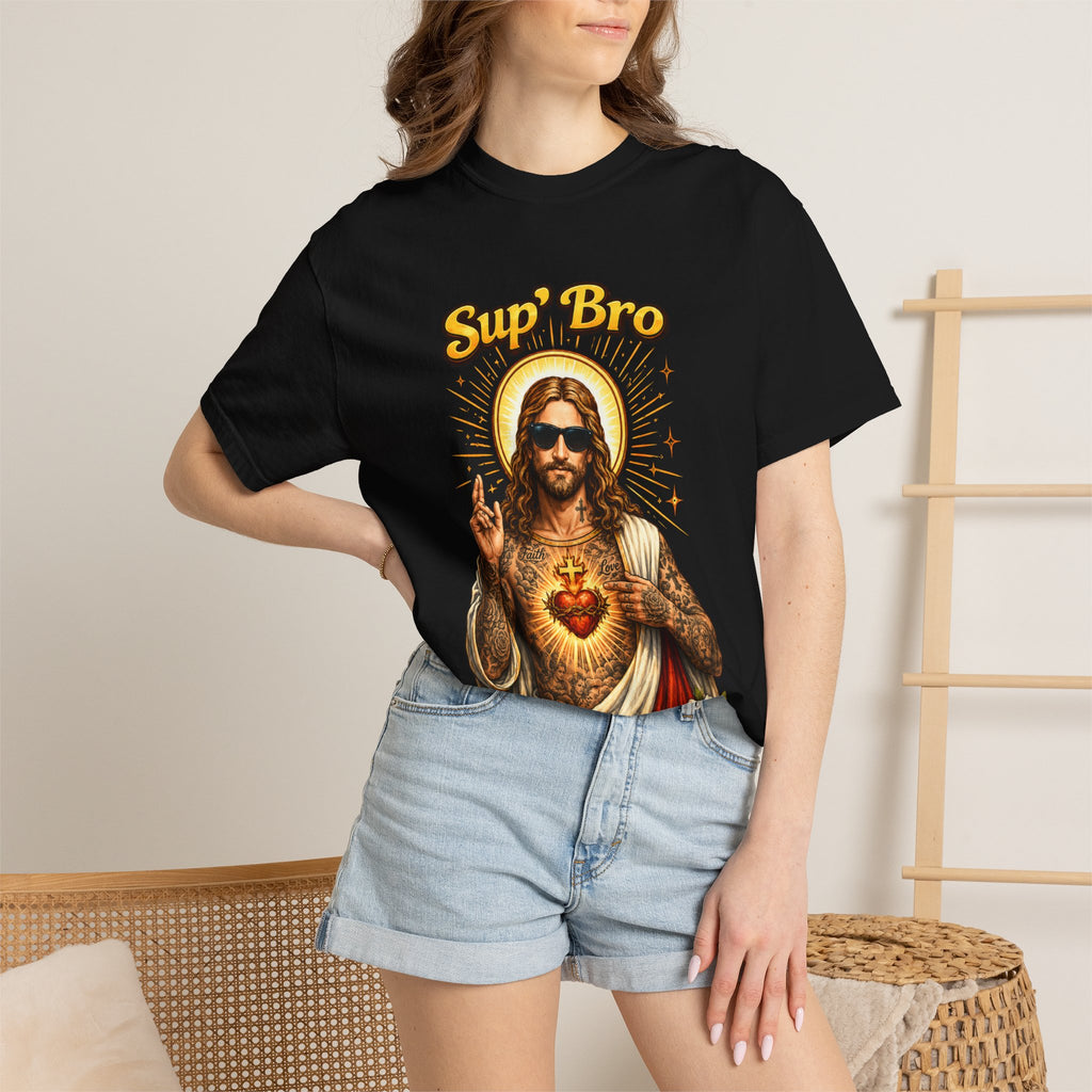 Sup Bro Tattoo Jesus Graphic Tee Funny Faith Tee Edgy Christian Graphic T Shirt Unisex Oversized Aesthetic Tee Viral TikTok Style