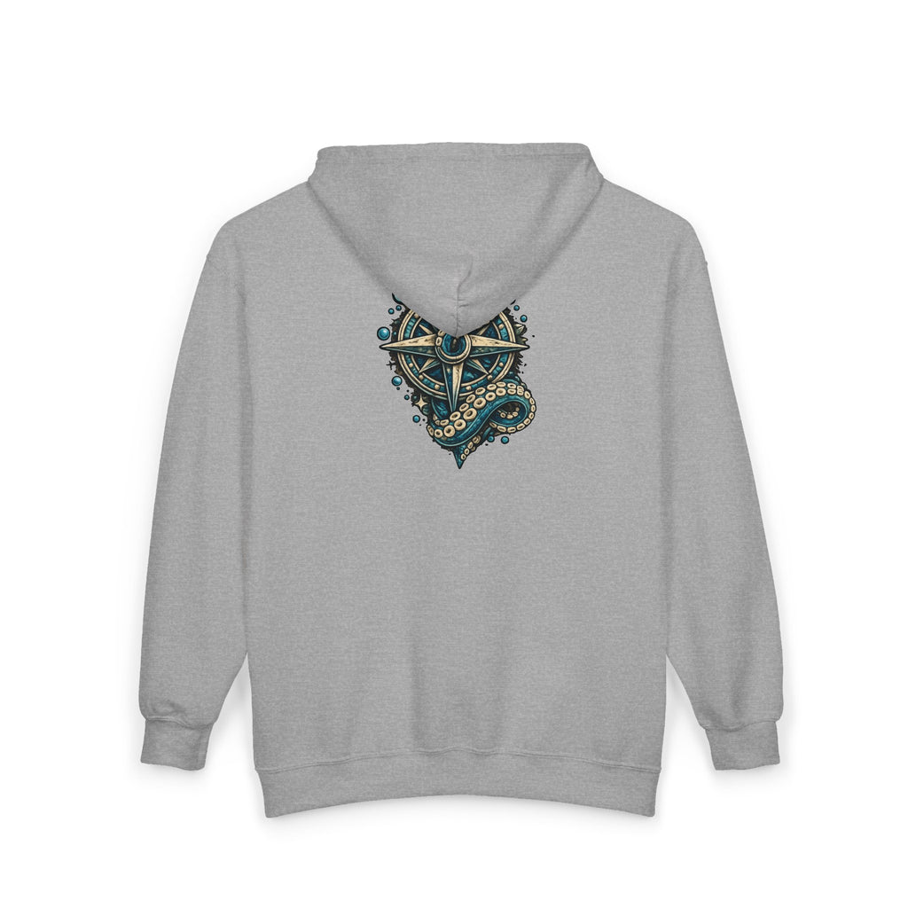 Nautical Compass & Octopus Zip Hoodie — Steampunk Sea Skull Design