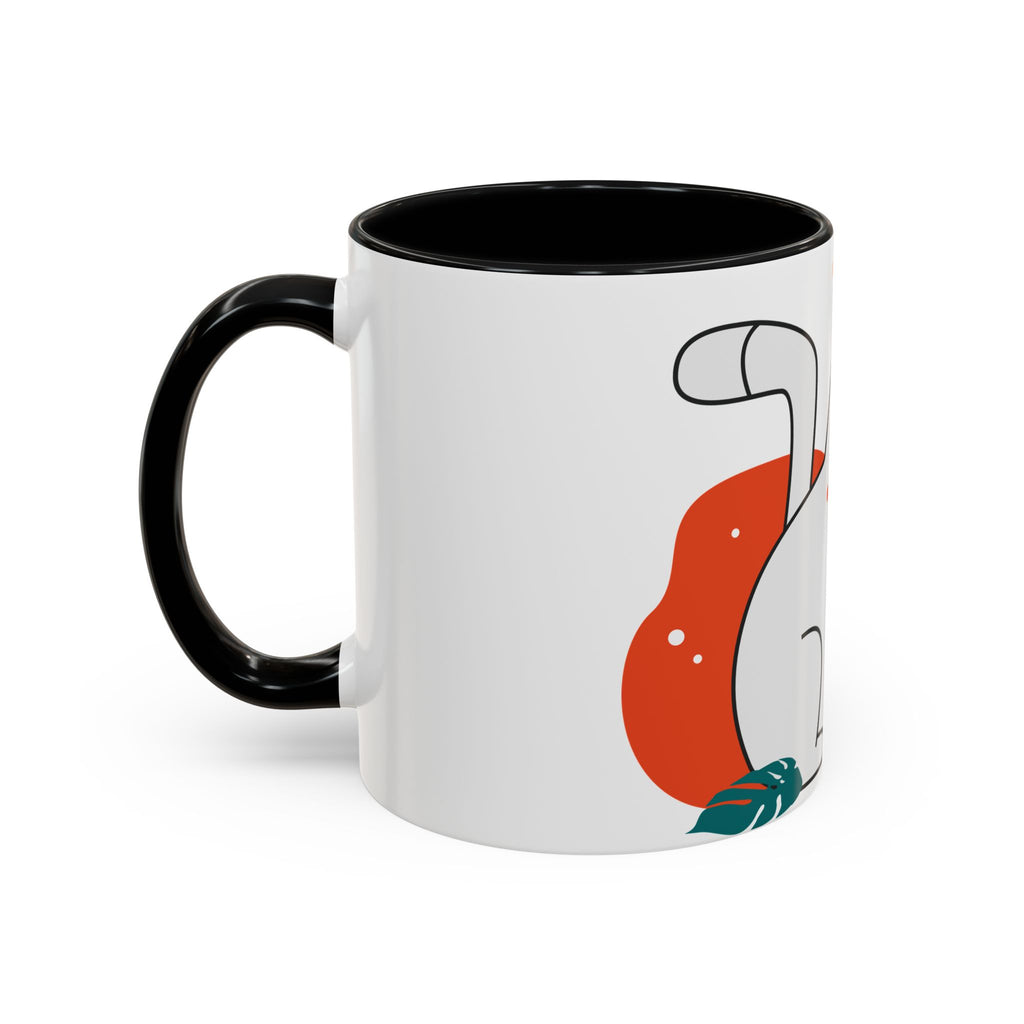Cute Cat Coffee Mug  Playful White Cat with Tropical Leaf Accent 11oz 15oz