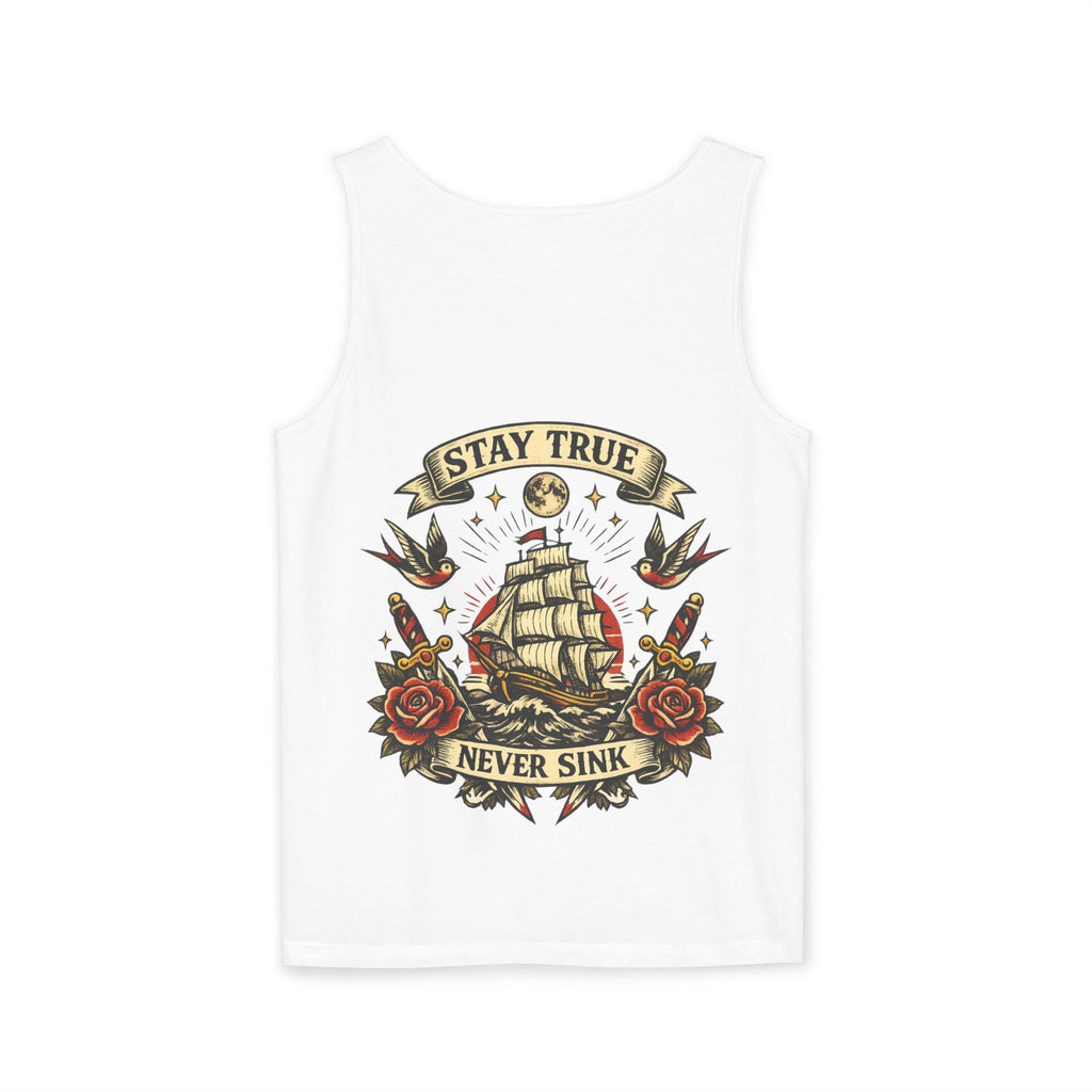Stay True Never Sink Unisex Tank Top | Nautical Tattoo Style Summer Tank