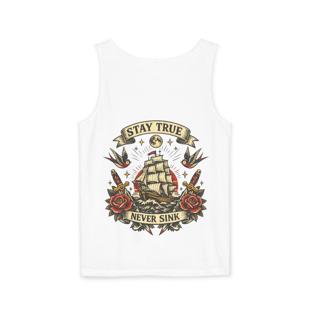Stay True Never Sink Unisex Tank Top | Nautical Tattoo Style Summer Tank