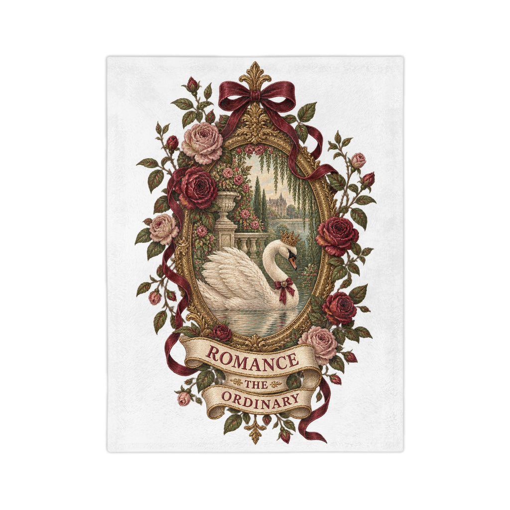 Romance the Ordinary Velveteen Microfiber Blanket | Swan Rose Victorian Illustration