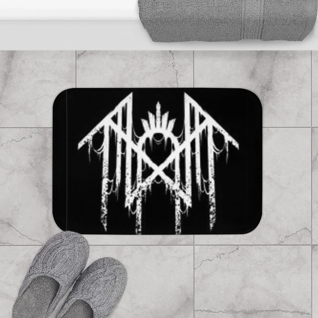 Black Metal Logo Bath Mat — Distressed Nordic Rune Design
