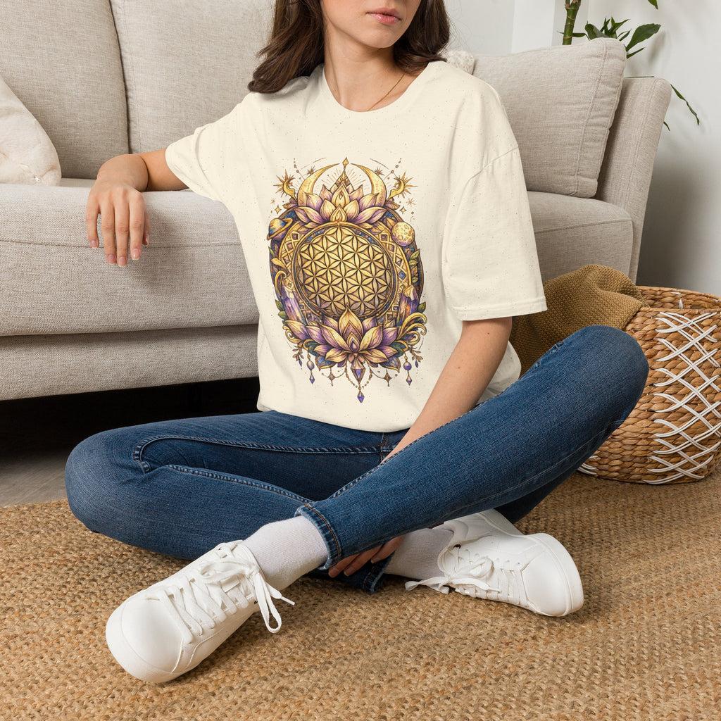 Flower of Life Shirt Sacred Geometry Tee Boho Spiritual T Shirt Celestial Lotus Graphic Tee Yoga Meditation Unisex Shirt