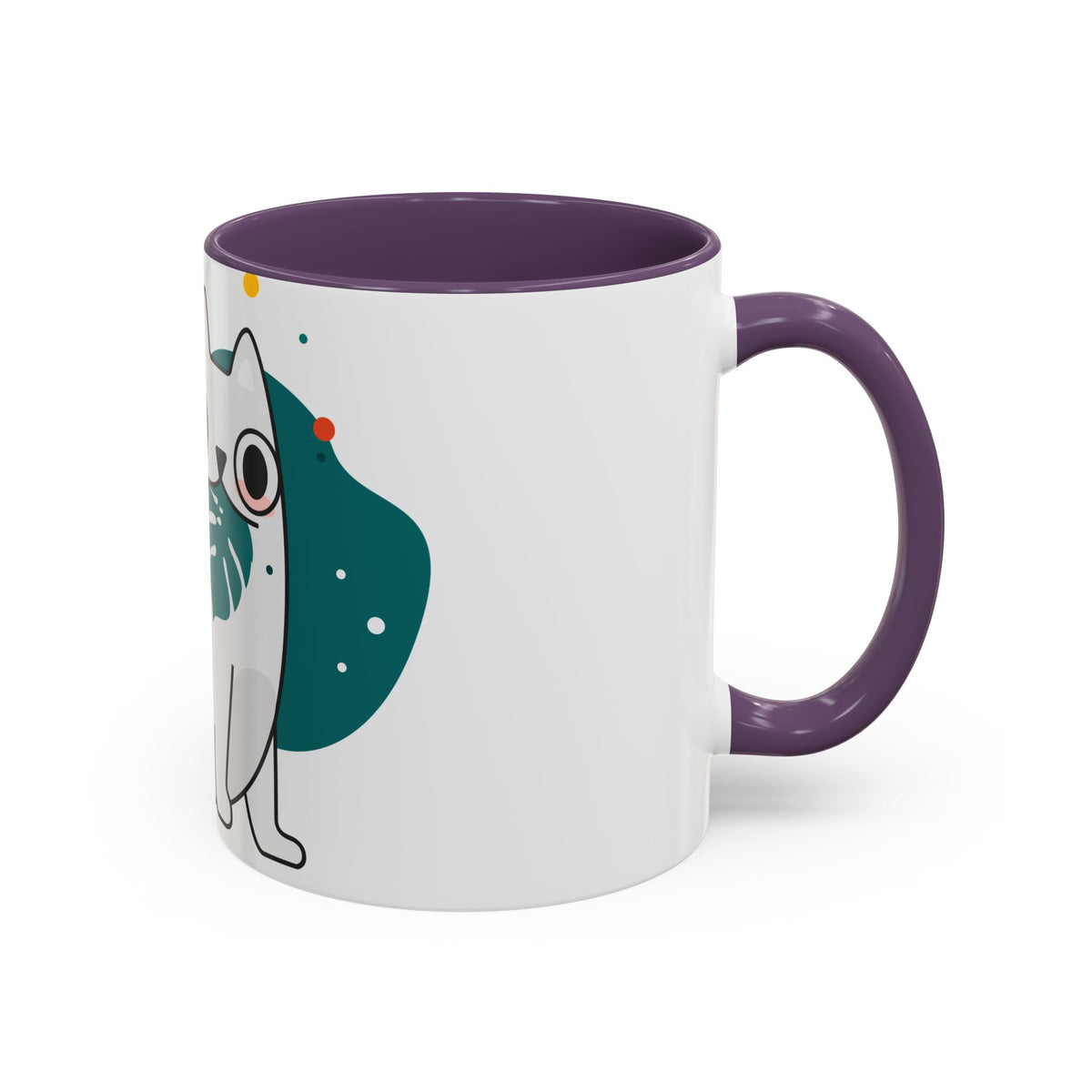 Cute Cat Coffee Mug  Playful White Cat with Tropical Leaf Accent 11oz 15oz