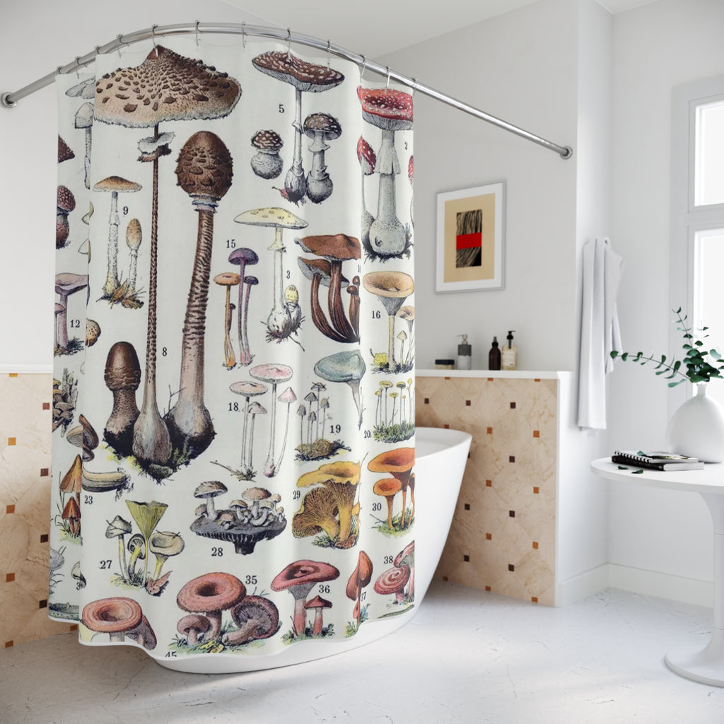 Mushroom Shower Curtain – Vintage Botanical Fungi Illustration Art