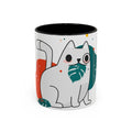 Cute Cat Coffee Mug  Playful White Cat with Tropical Leaf Accent 11oz 15oz