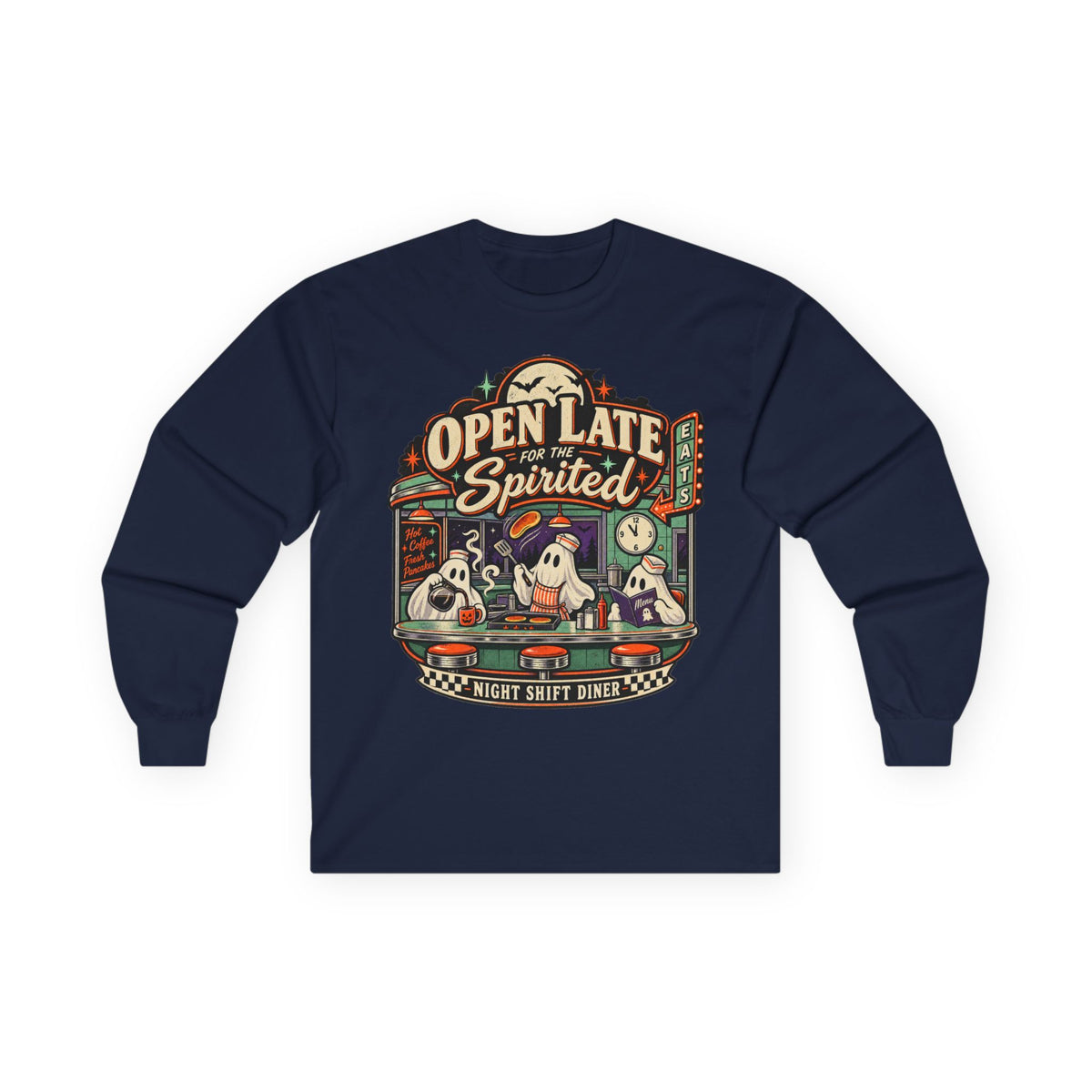 Open Late Spirited ghosts diner Long Sleeve Tee | Night Shift Diner