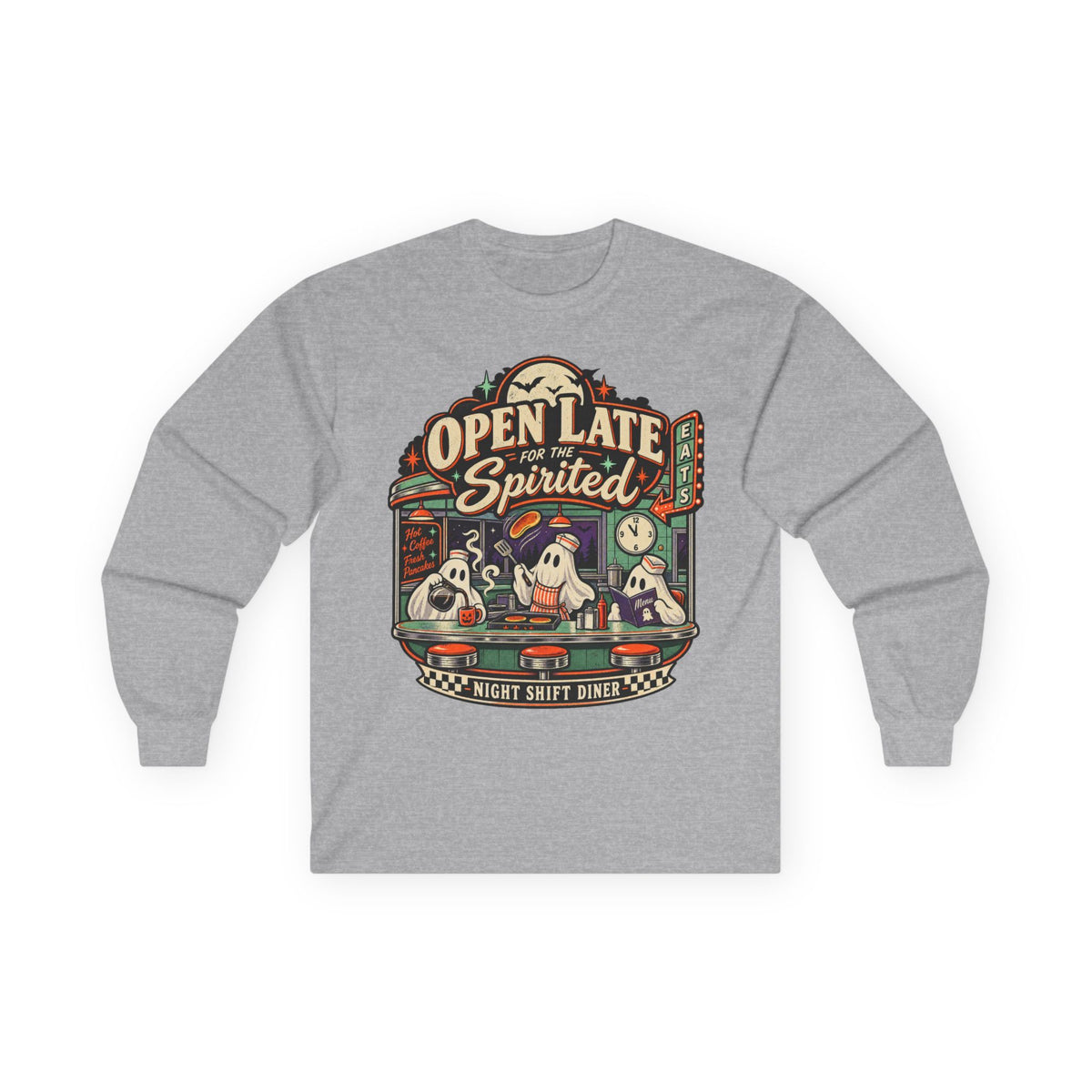 Open Late Spirited ghosts diner Long Sleeve Tee | Night Shift Diner