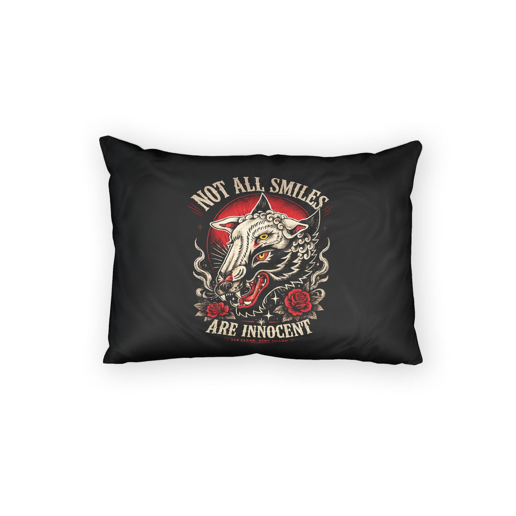 Not All Smiles Are Innocent Pillow Sham Gothic Bedding Dark Aesthetic Pillow Cover Tattoo Style Wolf Decor Alternative Bedroom Decor