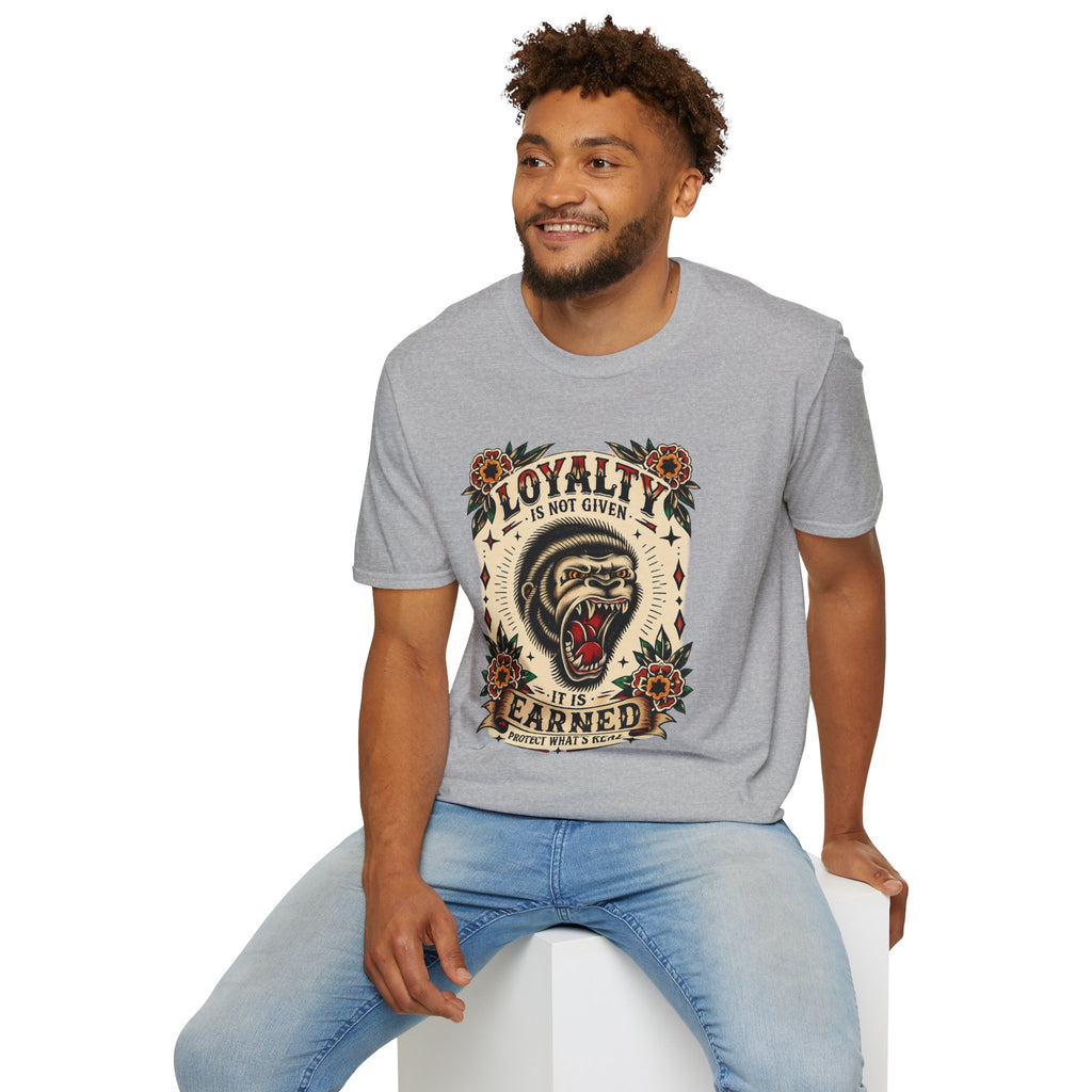 Loyalty Is Earned Gorilla Graphic T Shirt Vintage Tattoo Style Biker Streetwear Tee