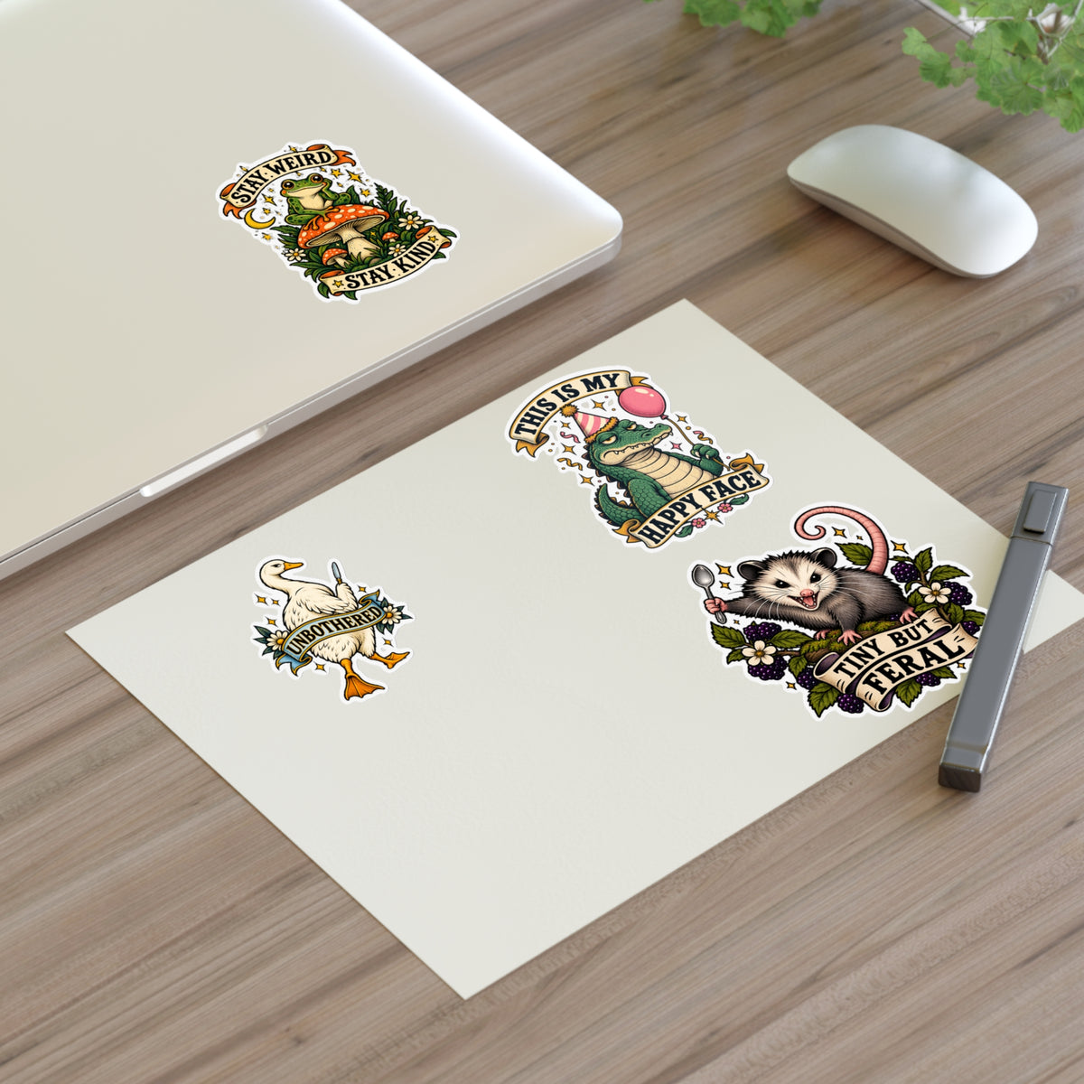 Whimsical Woodland Critters Sticker Sheet | Cute Frog Gator Opossum Goose