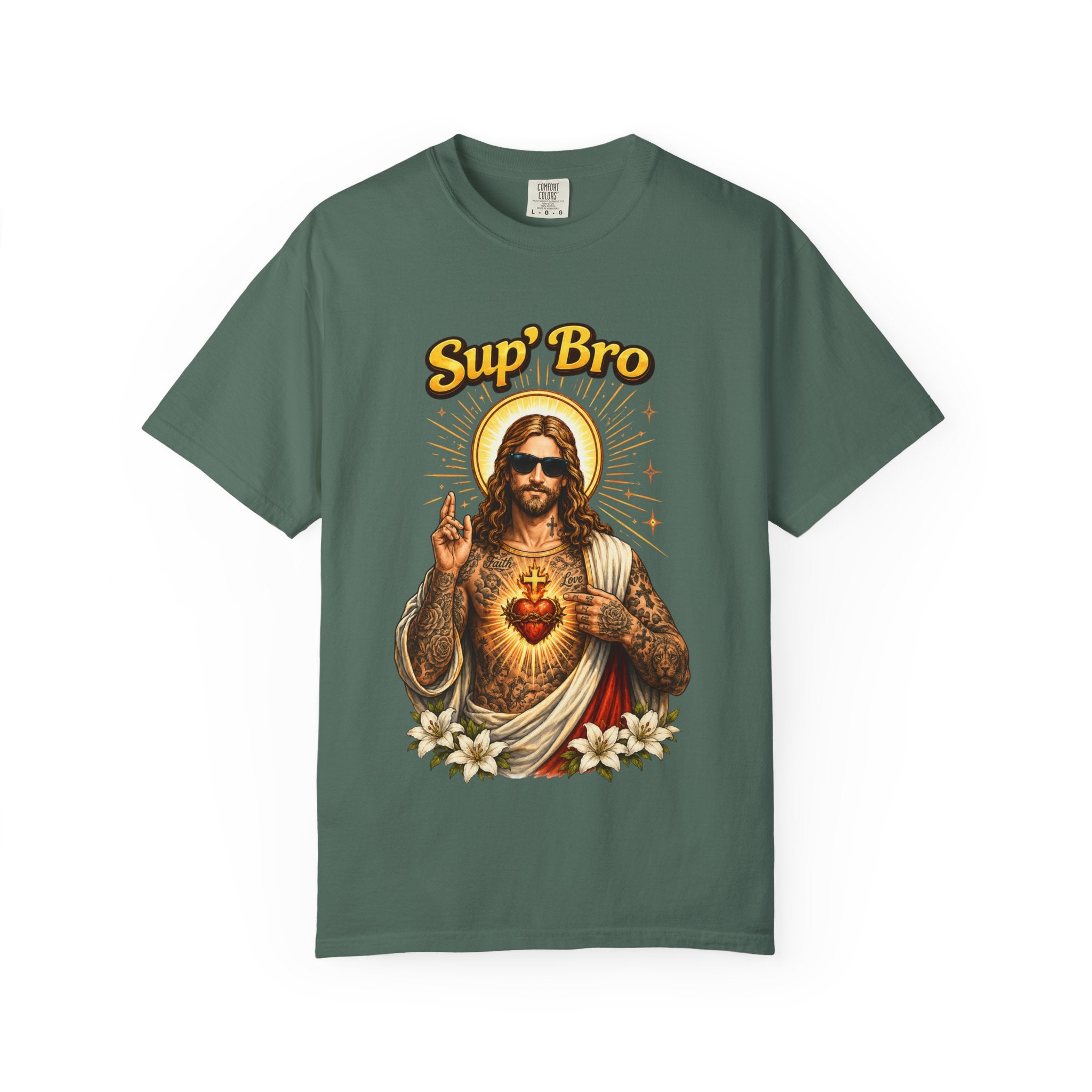 Sup Bro Tattoo Jesus Graphic Tee Funny Faith Tee Edgy Christian Graphic T Shirt Unisex Oversized Aesthetic Tee Viral TikTok Style