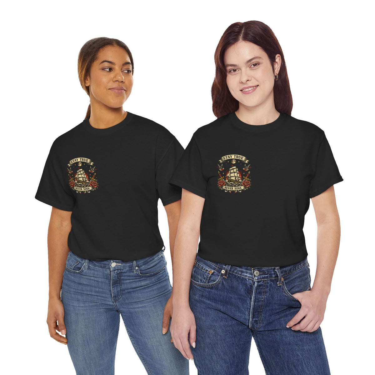 Stay True Never Sink T-Shirt — Vintage Sailboat Tattoo Graphic Tee