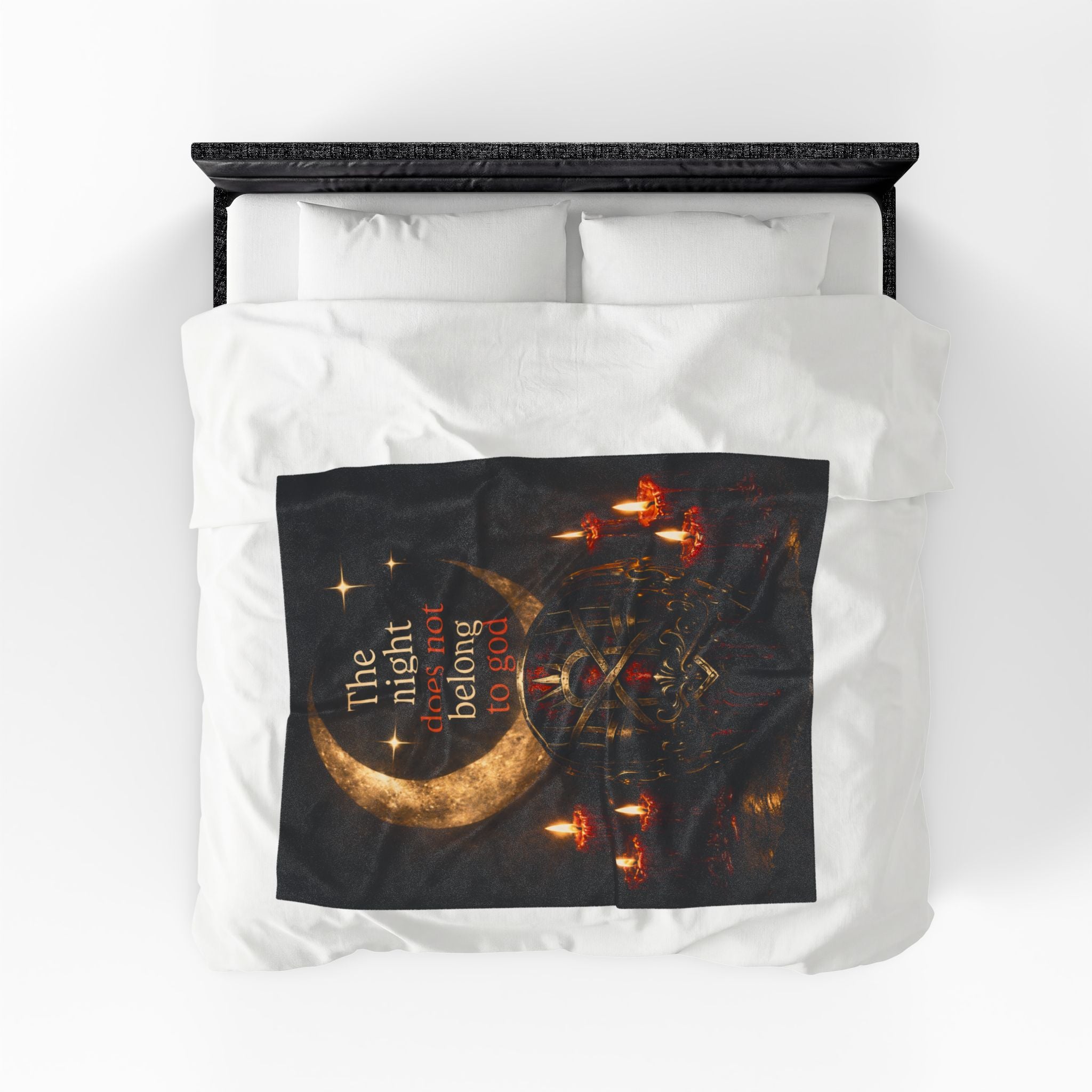 The Night Belongs to You Sleep Token inspired Velveteen Blanket | Crescent Moon, Gothic Mask, Candles