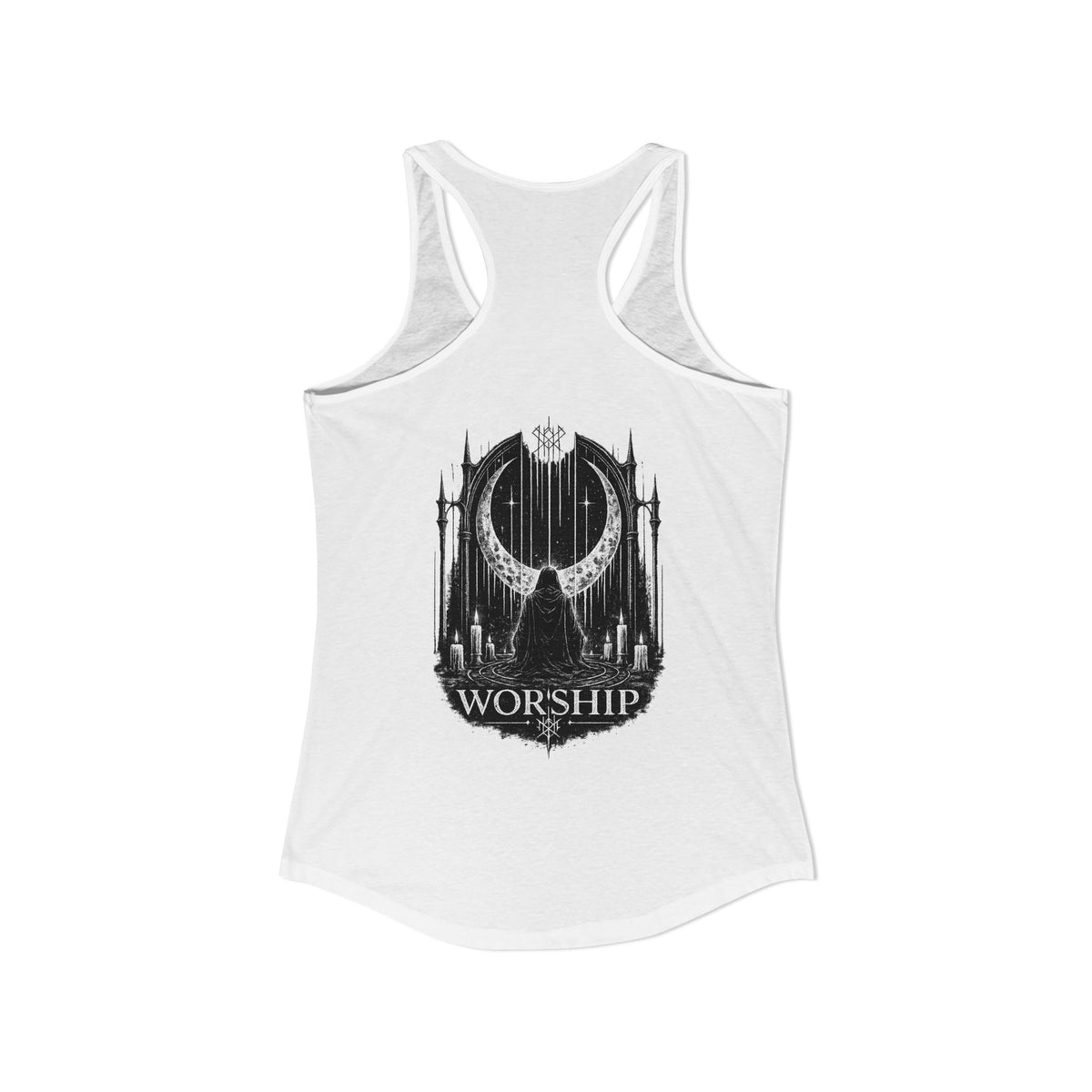 Worship Gothic Racerback Tank Top Dark Alternative Aesthetic Womens Tank Moon Graphic Goth Apparel Tattoo Style Streetwear Gift
