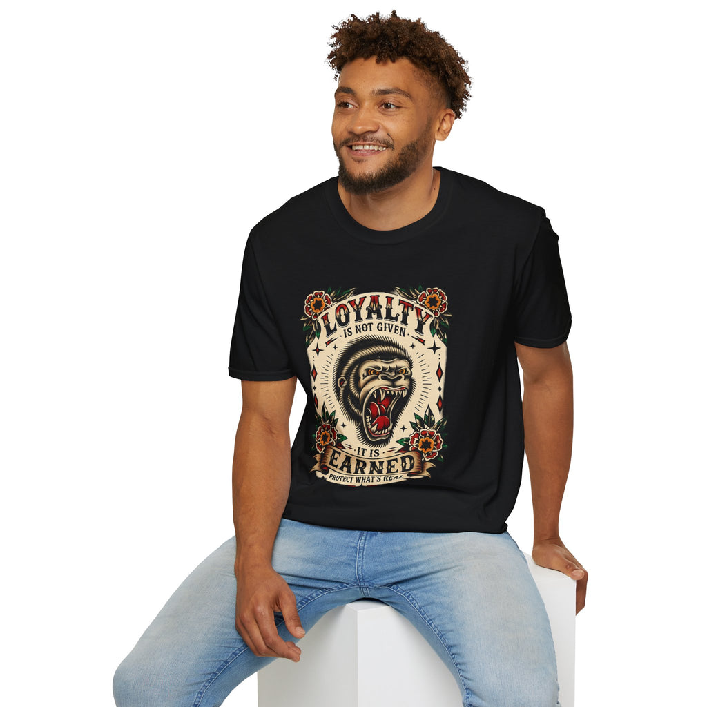 Loyalty Is Earned Gorilla Graphic T Shirt Vintage Tattoo Style Biker Streetwear Tee