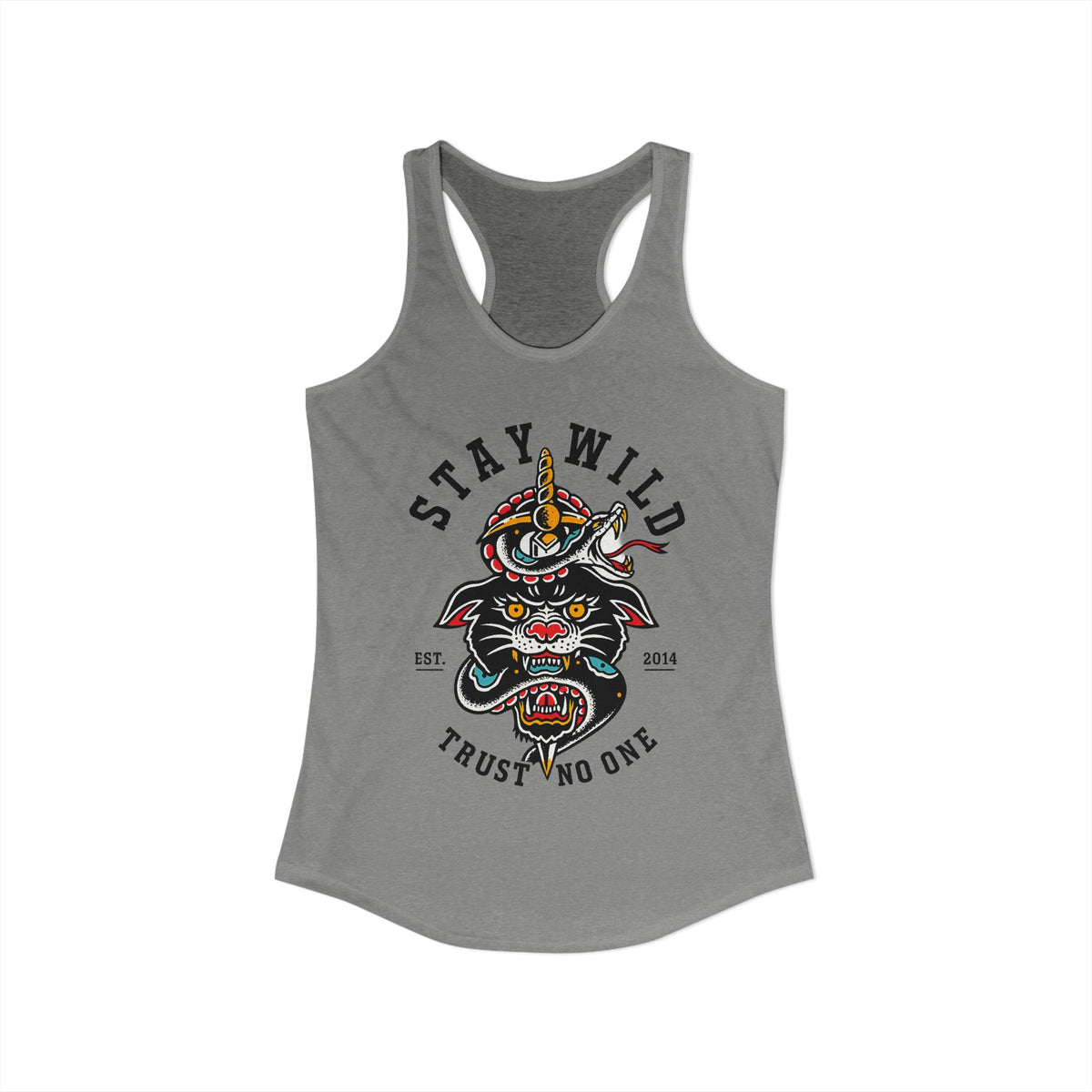 Stay Wild Trust No One Tank Top Women Racerback Tattoo Style Shirt Alternative Streetwear Snake Panther Graphic Tank Edgy Summer Top