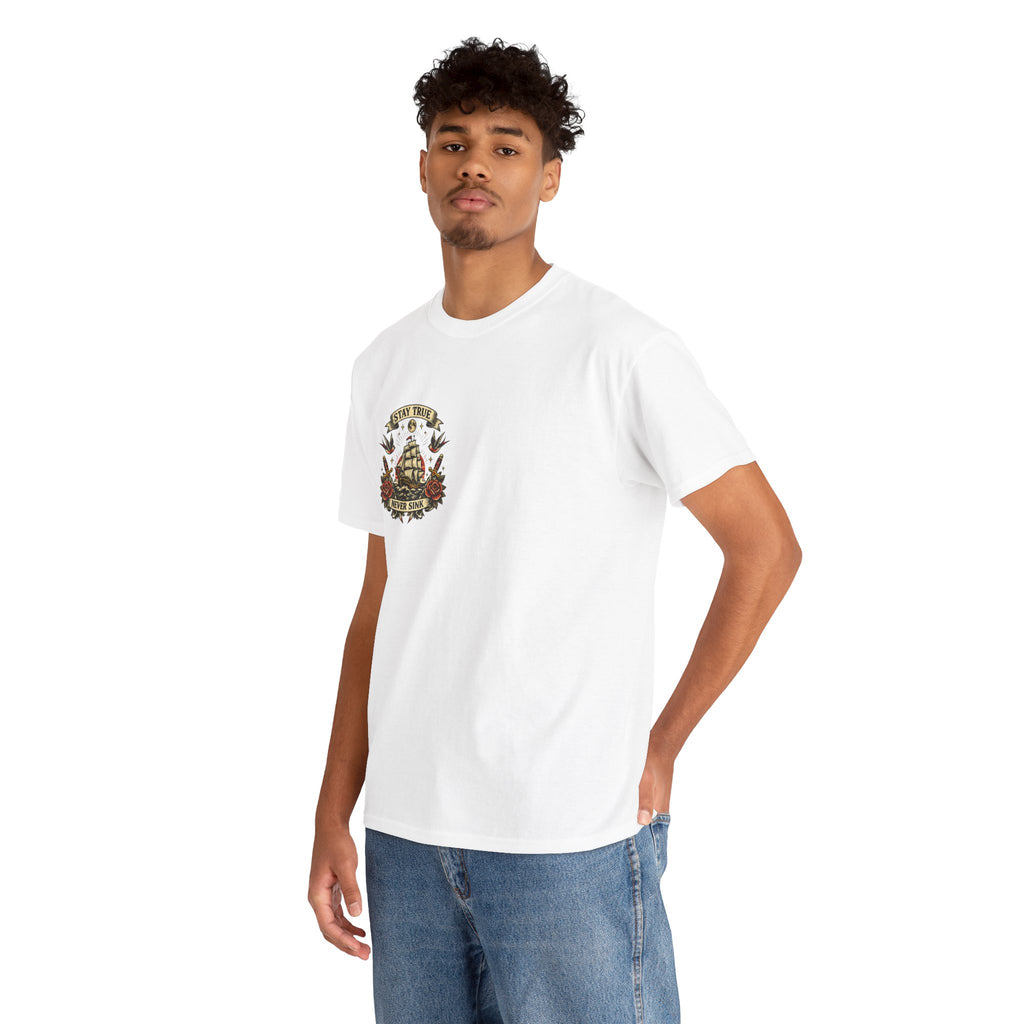 Stay True Never Sink T-Shirt — Vintage Sailboat Tattoo Graphic Tee