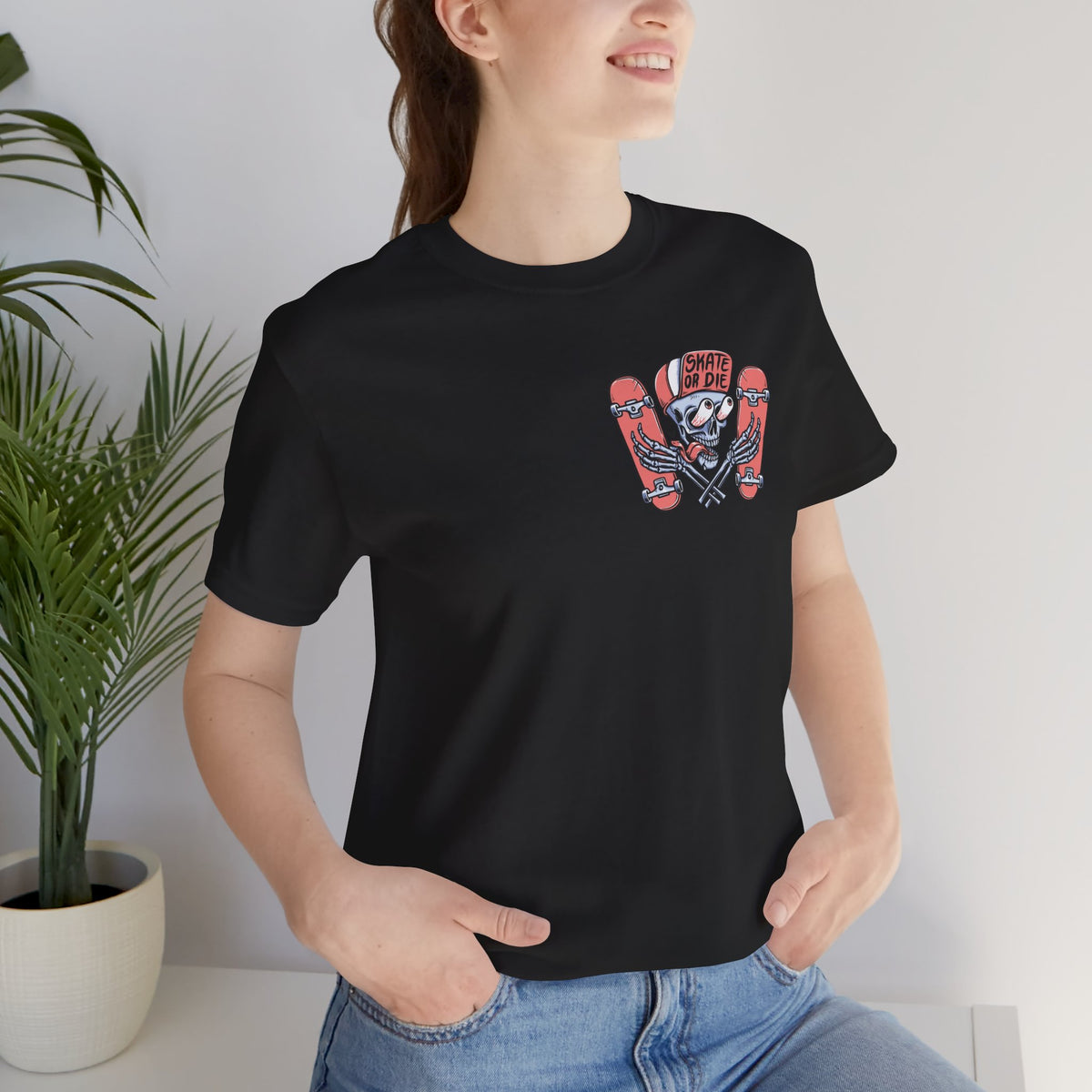 Skate Or Die Shirt Small Logo Front Skateboard Tee Skull Graphic Shirt Skater Streetwear Gift For Skaters Unisex Cotton Tee