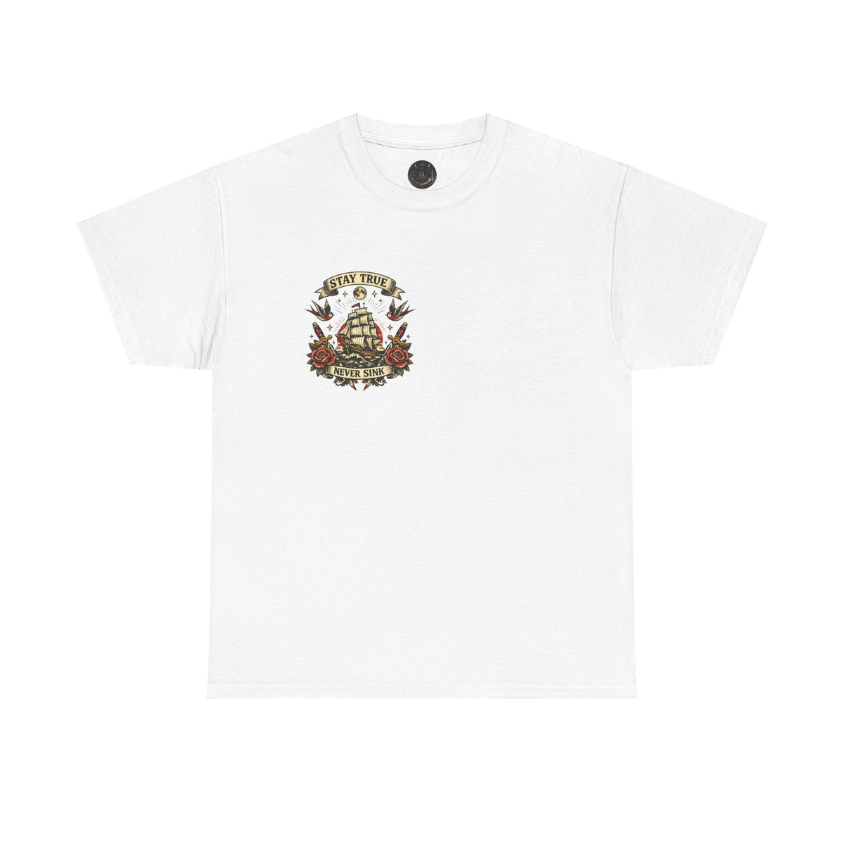 Stay True Never Sink T-Shirt — Vintage Sailboat Tattoo Graphic Tee