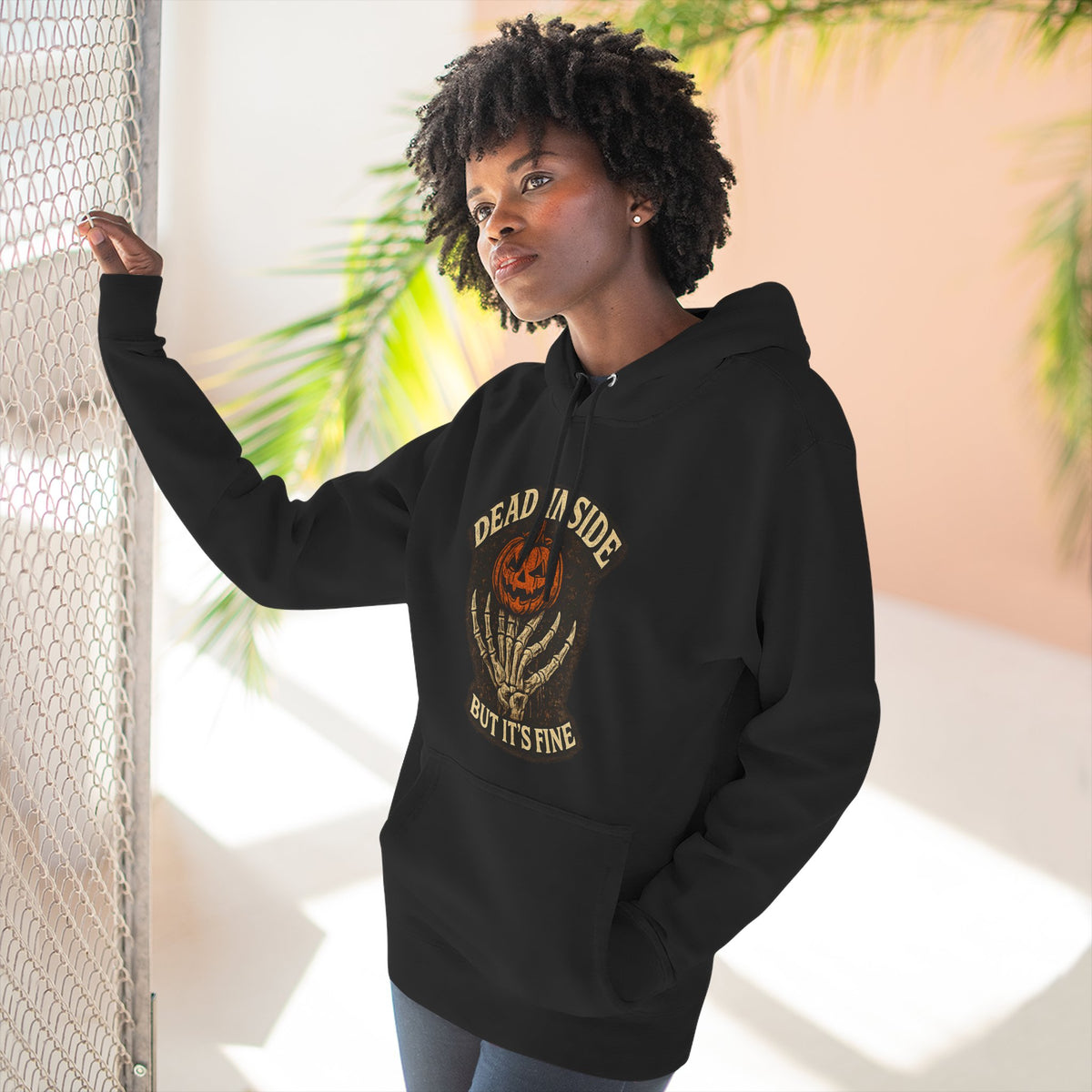 Hoodie — 'Dead Inside But It's Fine' Pumpkin Patch Goth Pullover