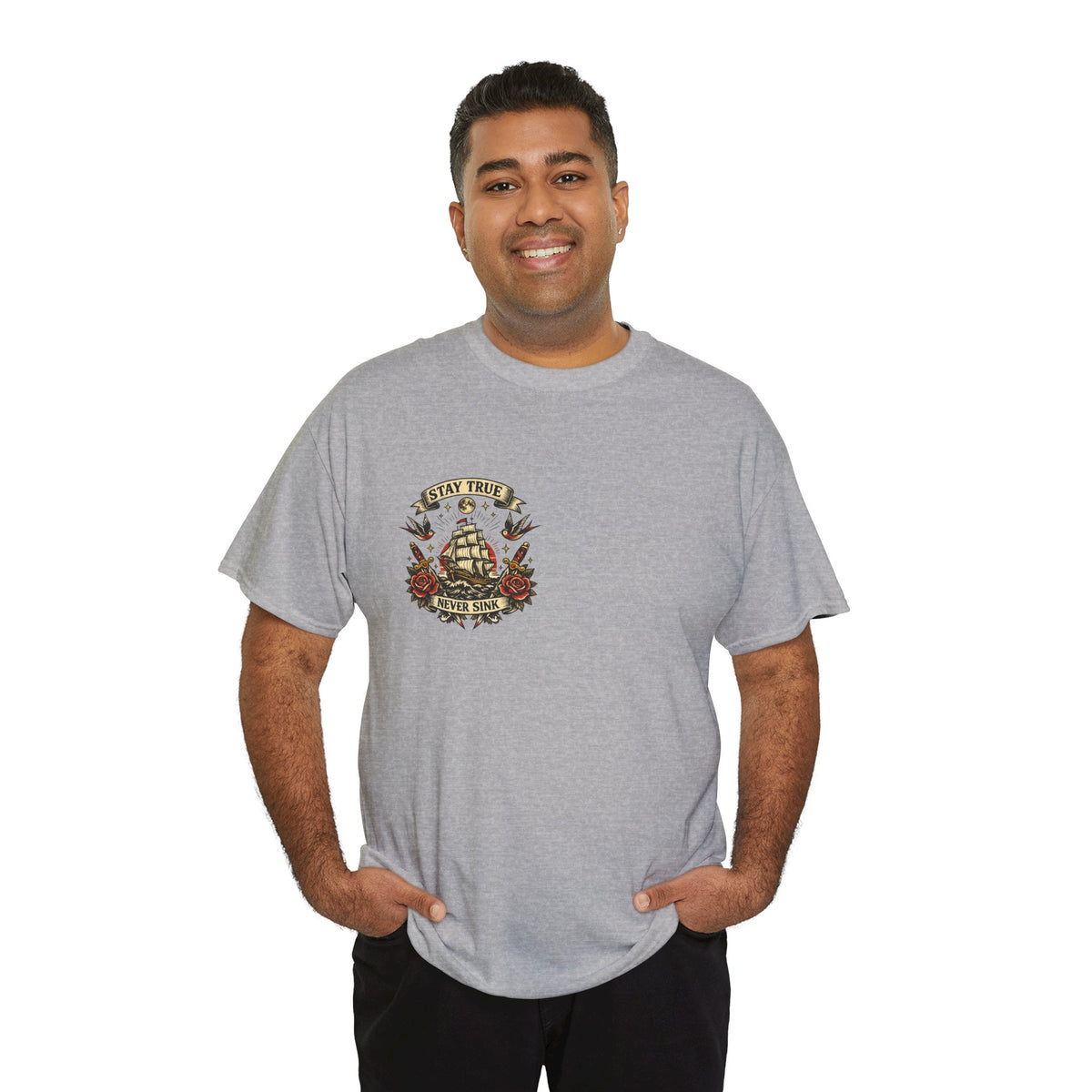 Stay True Never Sink T-Shirt — Vintage Sailboat Tattoo Graphic Tee