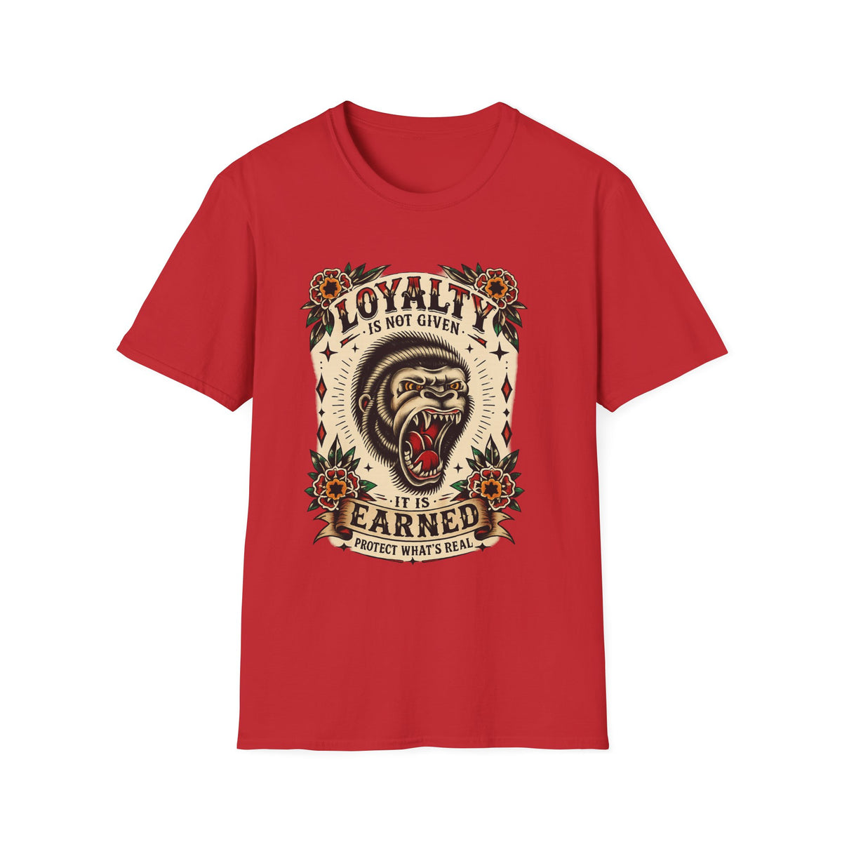 Loyalty Is Earned Gorilla Graphic T Shirt Vintage Tattoo Style Biker Streetwear Tee
