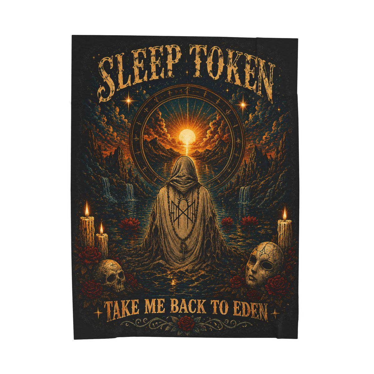 Sleep Token Inspired “Take Me Back to Eden” Plush Blanket | Ultra Soft Gothic Throw Blanket | Cozy Fan Gift