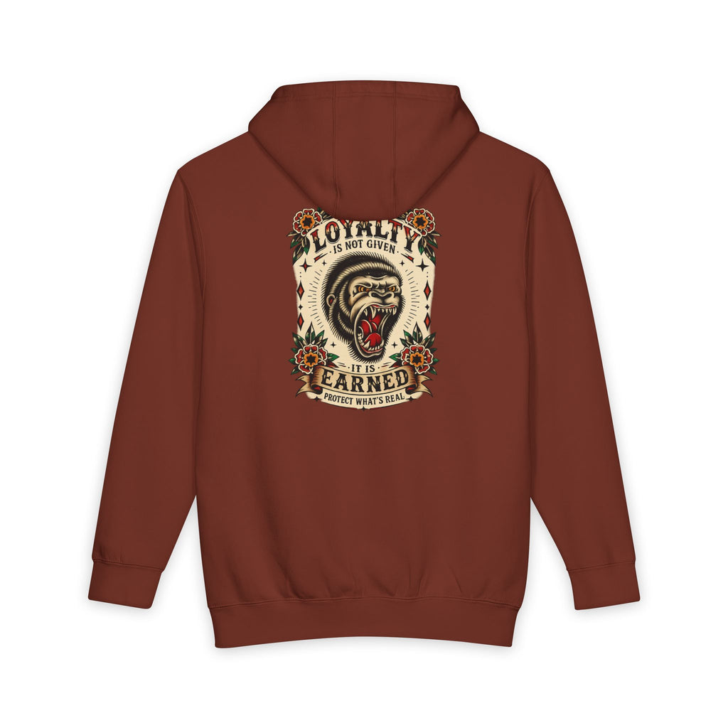 Loyalty Is Earned Gorilla Hoodie | Tattoo Inspired Pullover Sweatshirt | Streetwear Graphic Hoodie