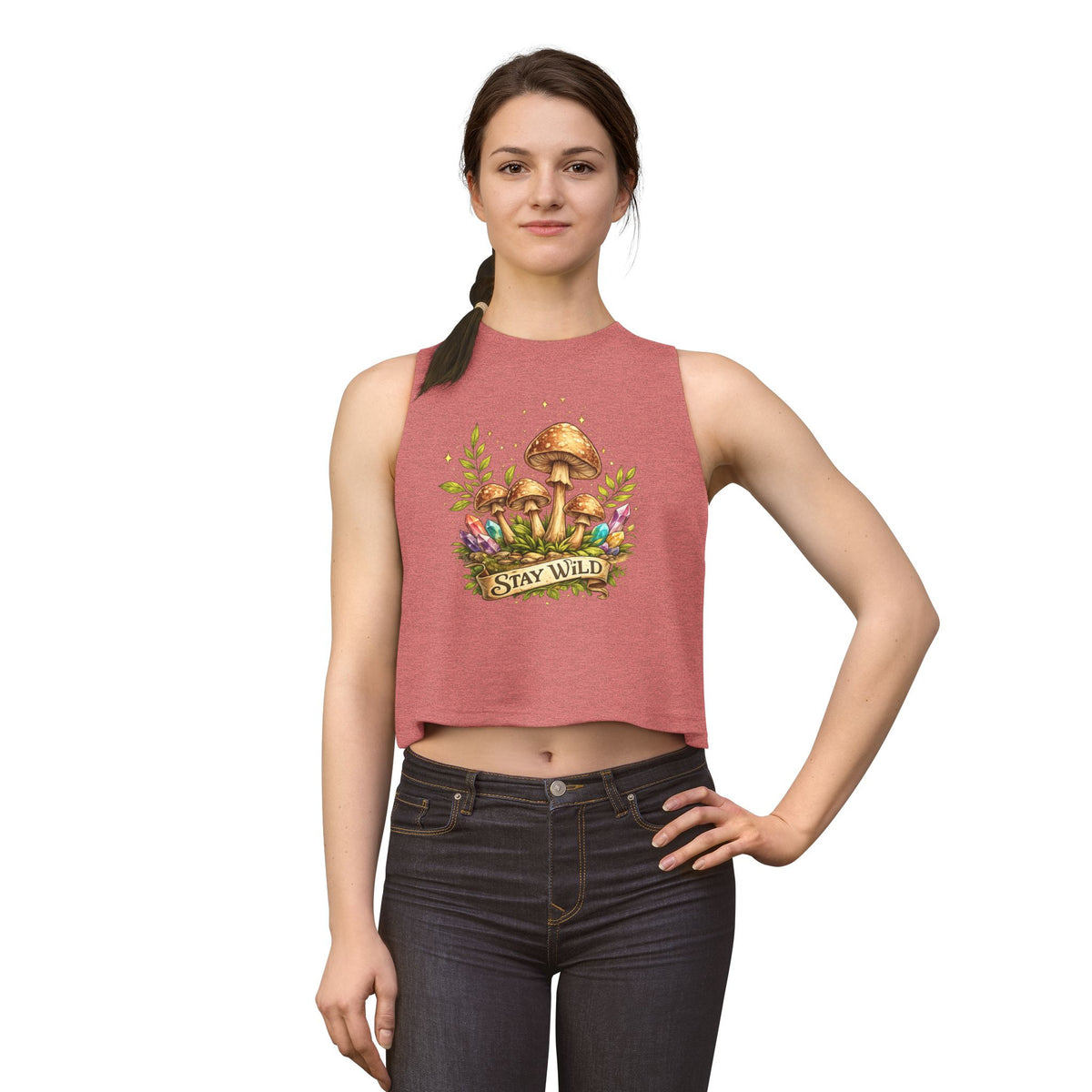 Stay Wild Mushroom Crop Tank Top Boho Nature Shirt Crystal Mushroom Graphic Tank Cottagecore Festival Top Womens Adventure Apparel