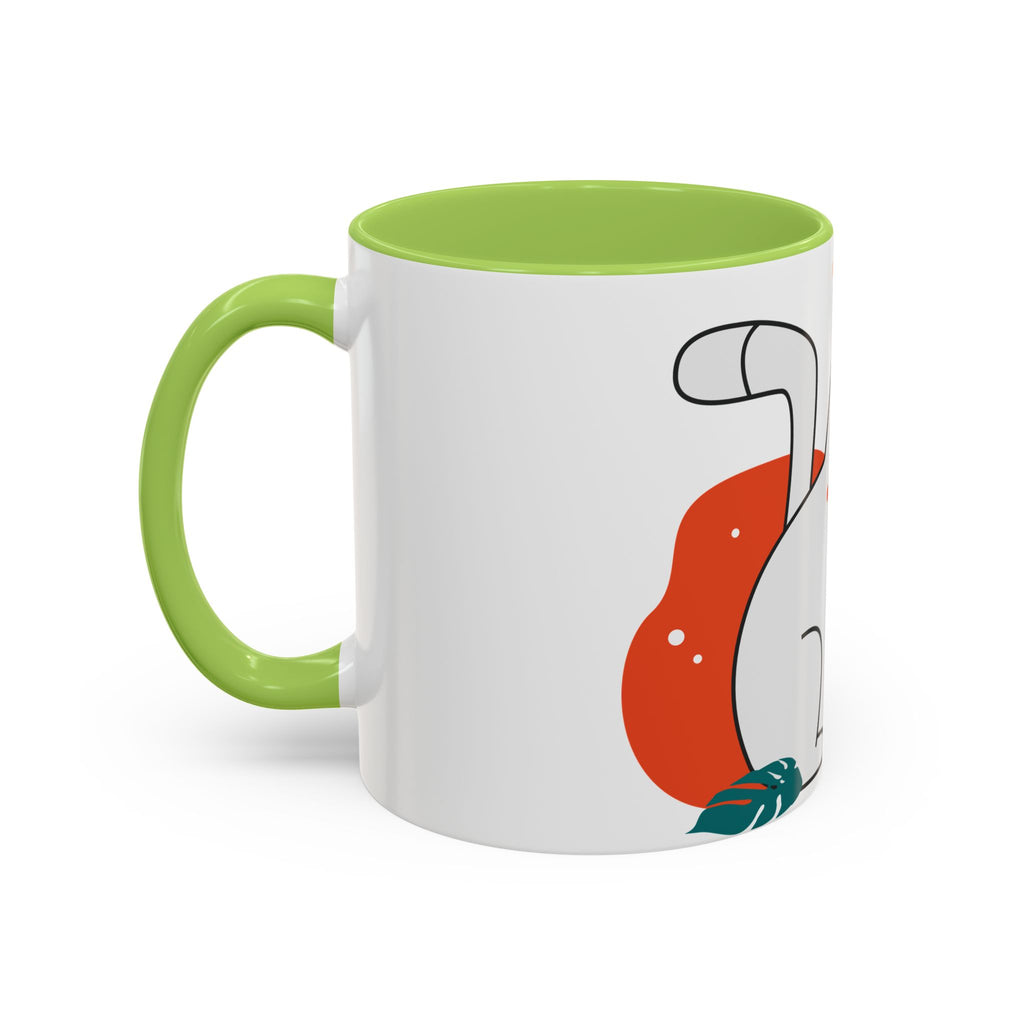 Cute Cat Coffee Mug  Playful White Cat with Tropical Leaf Accent 11oz 15oz
