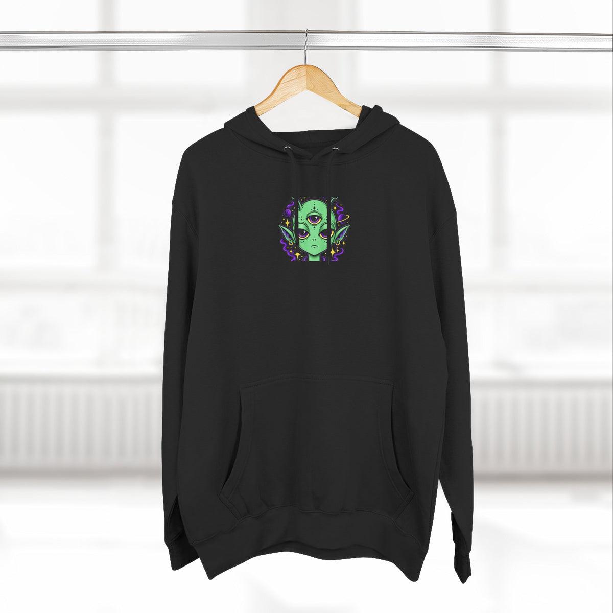 Resting Strange Face Alien hoodie | Three-Eyed Green Alien Illustration