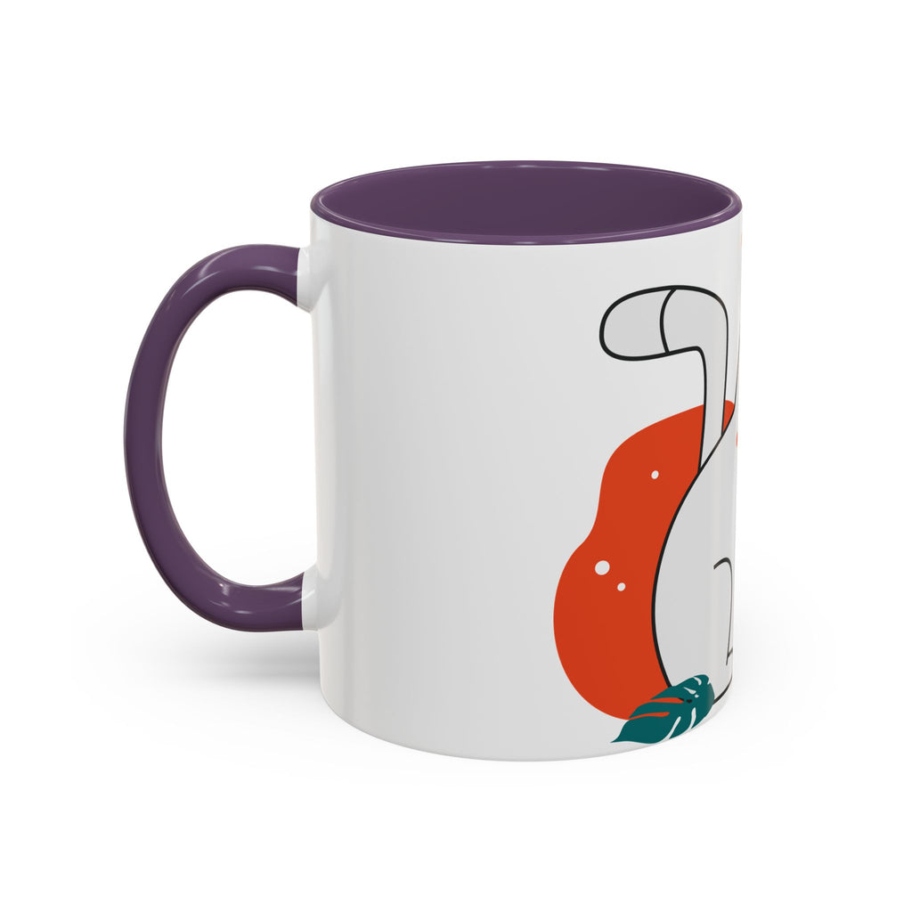 Cute Cat Coffee Mug  Playful White Cat with Tropical Leaf Accent 11oz 15oz