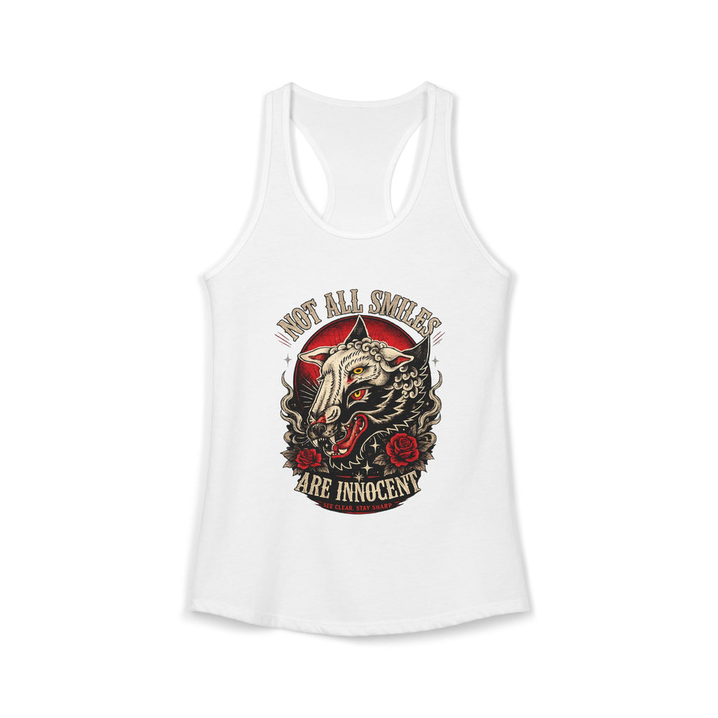 Not All Smiles Are Innocent Racerback Tank Wolf Graphic Tank Alternative Streetwear Gothic Tank Tattoo Style Women Shirt