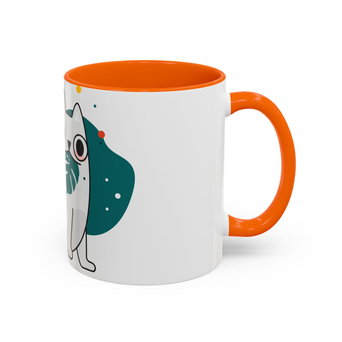 Cute Cat Coffee Mug  Playful White Cat with Tropical Leaf Accent 11oz 15oz
