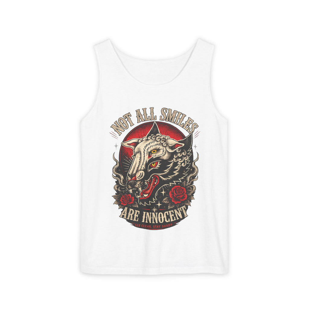 Not All Smiles Are Innocent Tank Top Gothic Wolf Shirt Alternative Streetwear Tattoo Style Muscle Tank Dark Aesthetic Gym Shirt