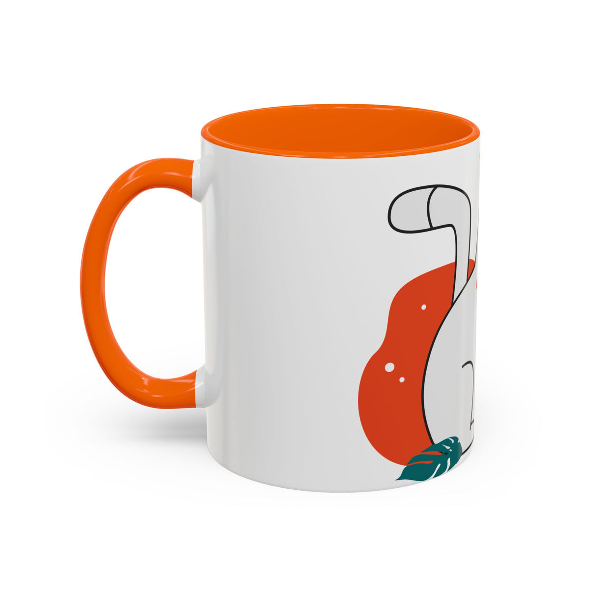 Cute Cat Coffee Mug  Playful White Cat with Tropical Leaf Accent 11oz 15oz