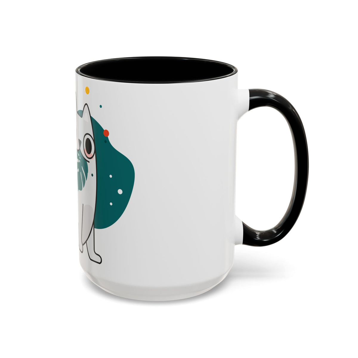Cute Cat Coffee Mug  Playful White Cat with Tropical Leaf Accent 11oz 15oz
