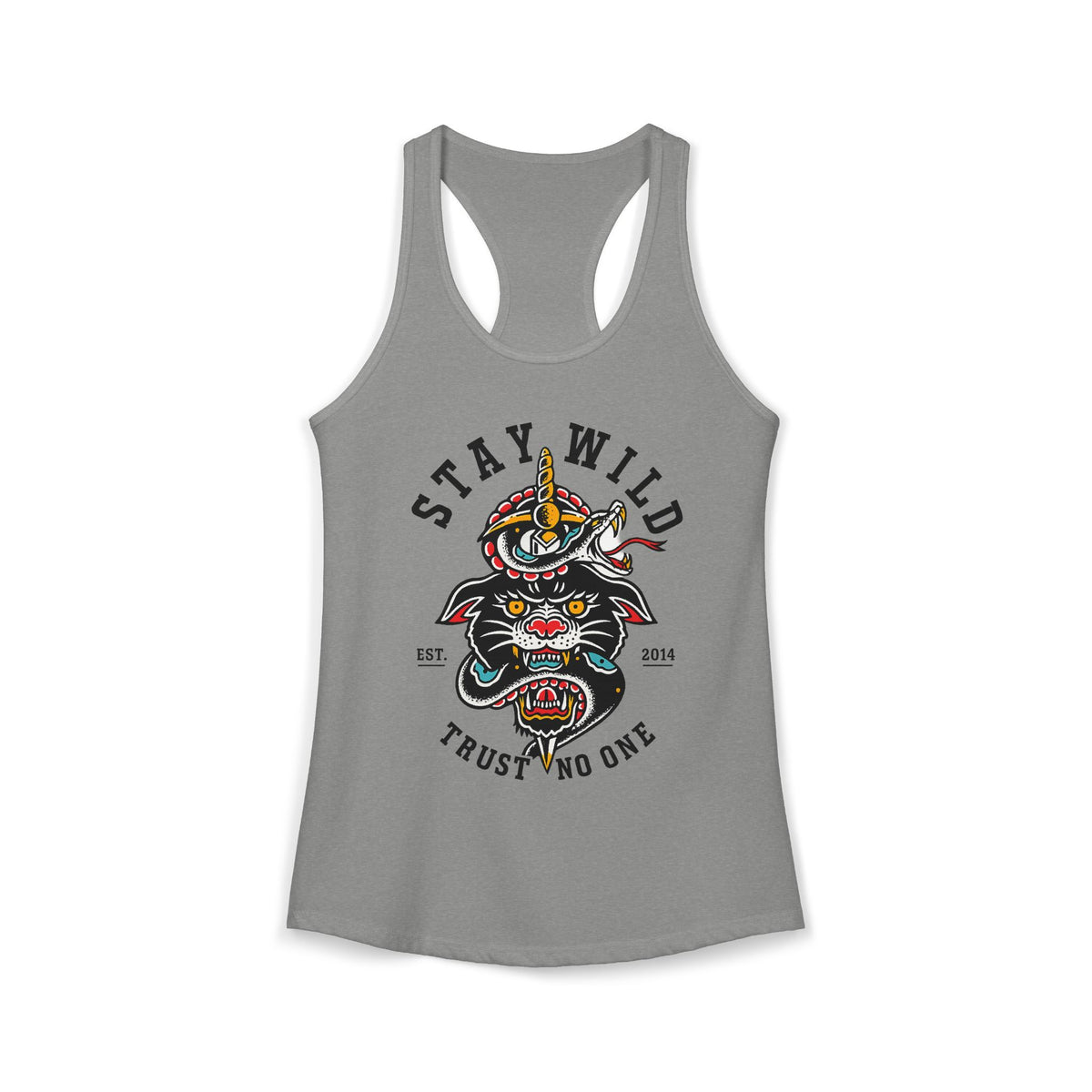 Stay Wild Trust No One Tank Top Women Racerback Tattoo Style Shirt Alternative Streetwear Snake Panther Graphic Tank Edgy Summer Top