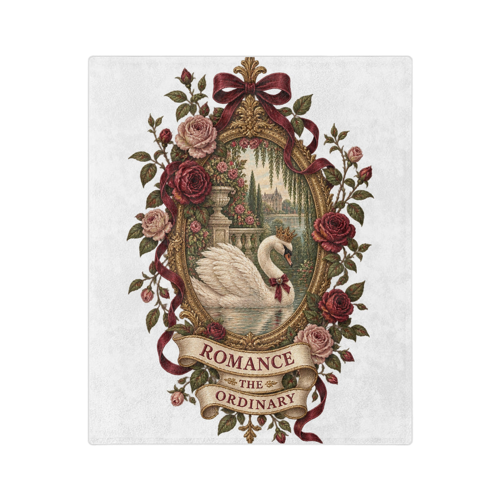 Romance the Ordinary Velveteen Microfiber Blanket | Swan Rose Victorian Illustration