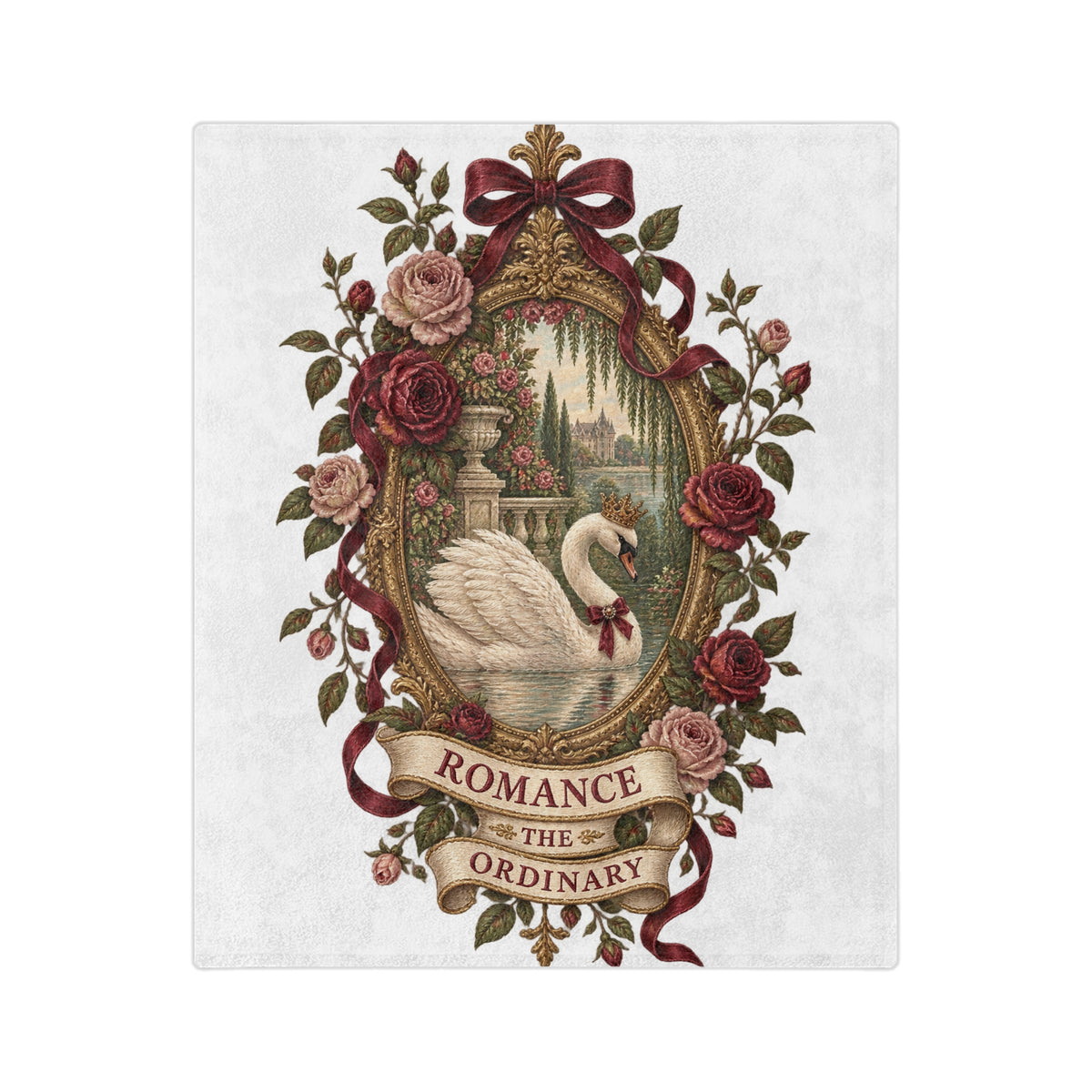 Romance the Ordinary Velveteen Microfiber Blanket | Swan Rose Victorian Illustration