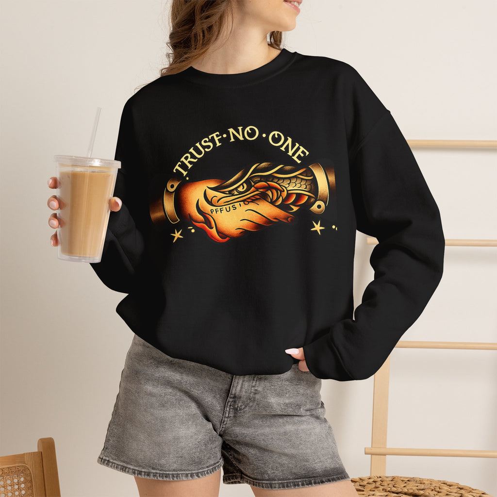 Trust No One Sweatshirt Vintage Tattoo Style Crewneck Retro Graphic Sweatshirt Alternative Streetwear Unisex Pullover Gift For Him Her