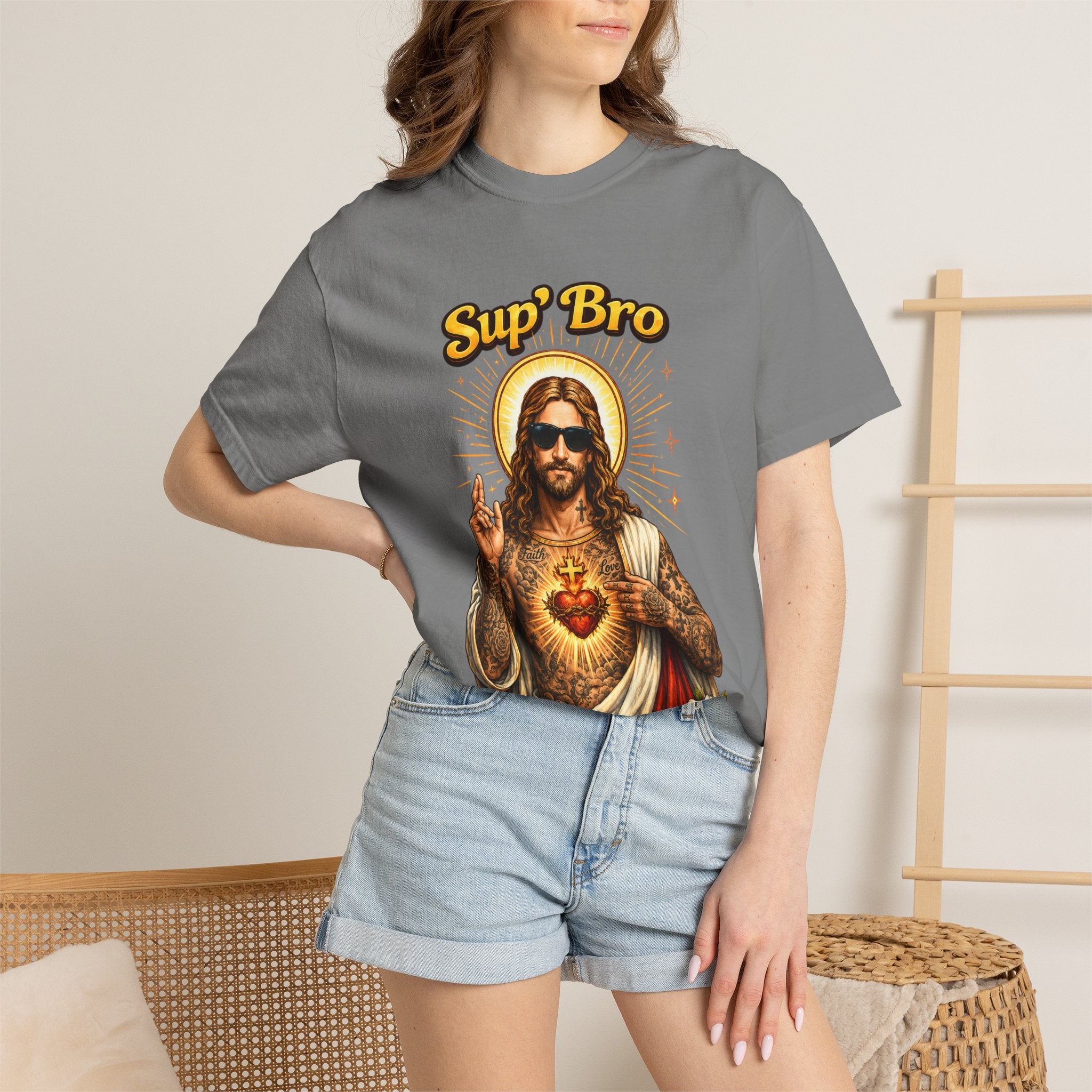 Sup Bro Tattoo Jesus Graphic Tee Funny Faith Tee Edgy Christian Graphic T Shirt Unisex Oversized Aesthetic Tee Viral TikTok Style