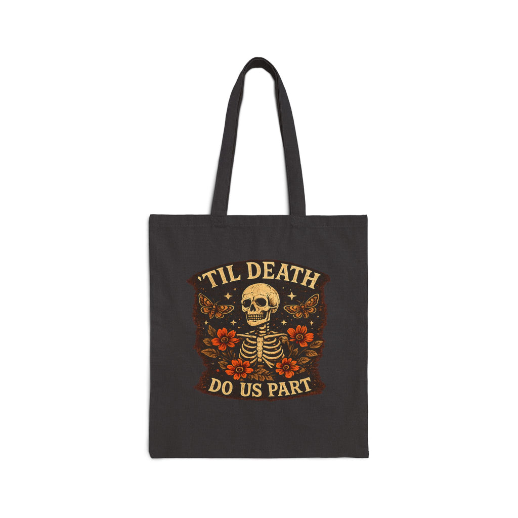 Tote Bag — 'Til Death Do Us Part' Skeleton Floral Cotton Canvas Tote